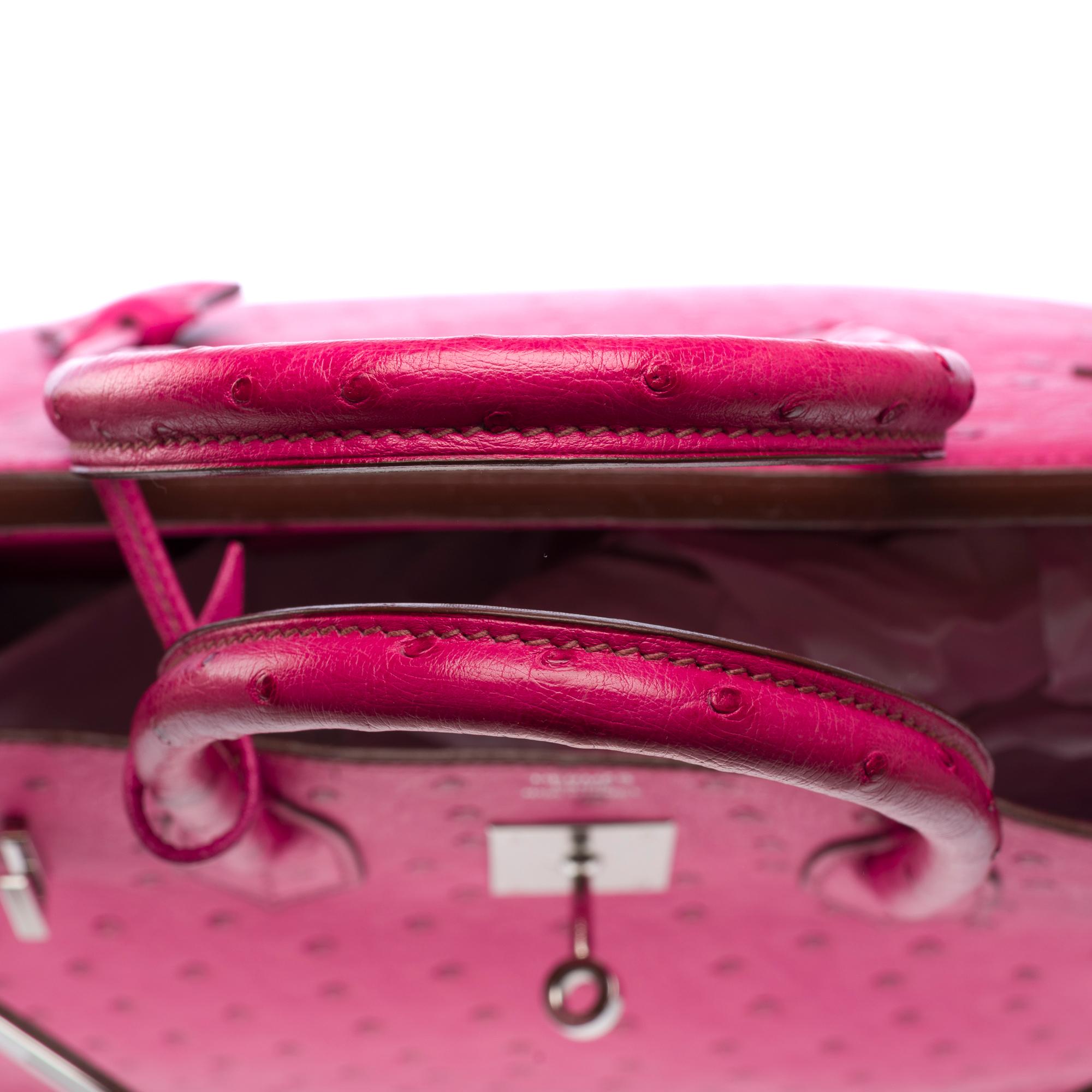 Amazing Hermès Birkin 35 handbag in Fuchsia Pink Ostrich leather, PHW For Sale 6