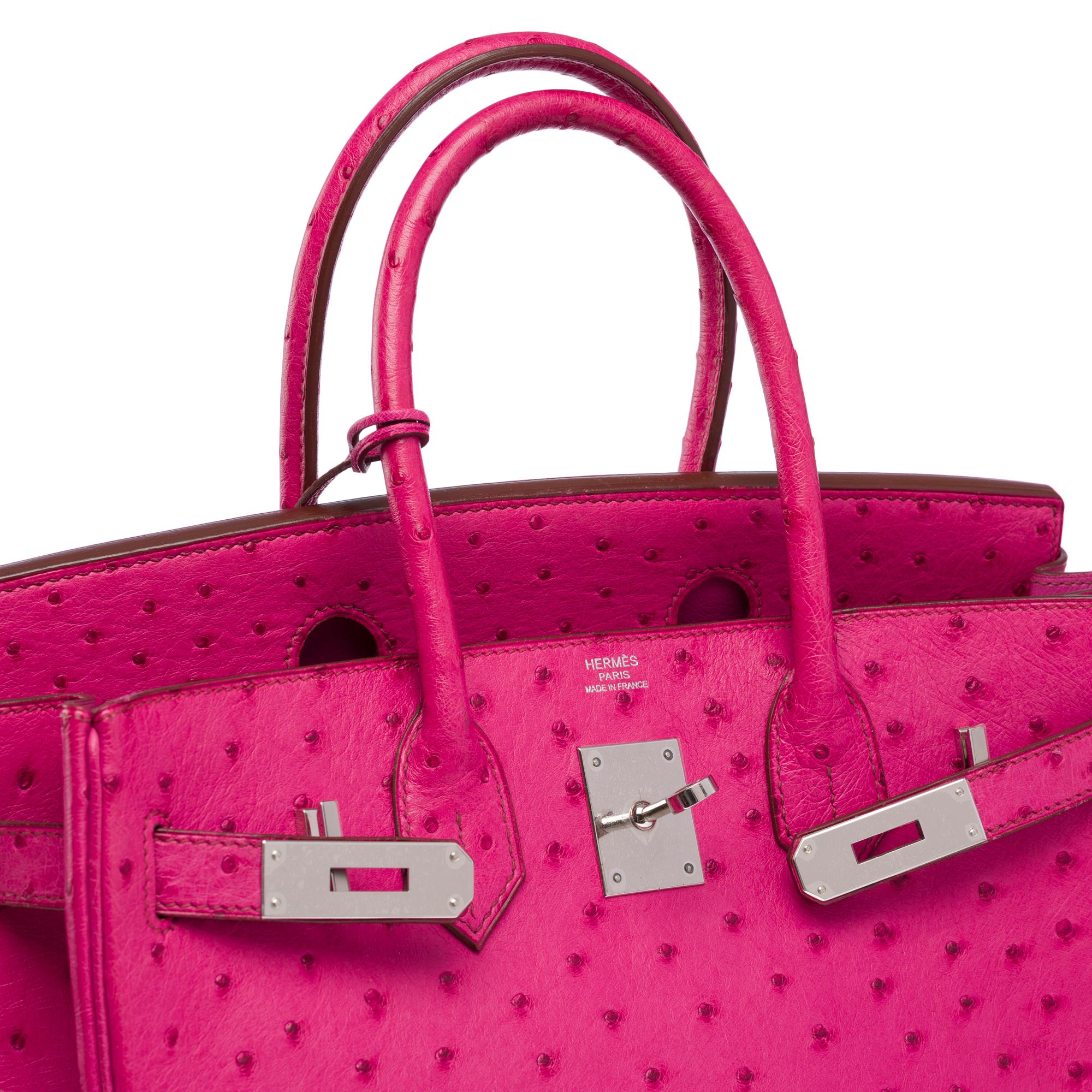 Amazing Hermès Birkin 35 handbag in Fuchsia Pink Ostrich leather, PHW For Sale 3