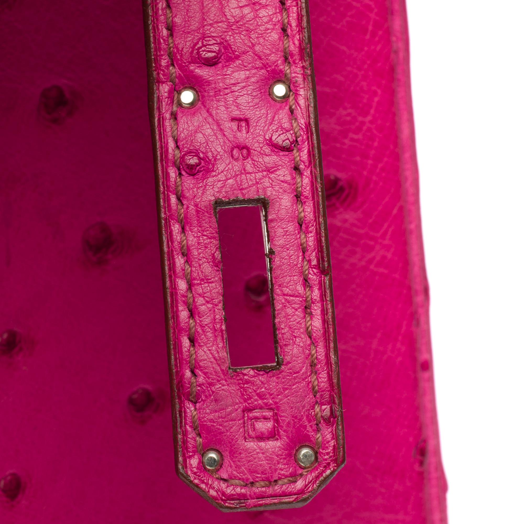 Amazing Hermès Birkin 35 handbag in Fuchsia Pink Ostrich leather, PHW For Sale 4