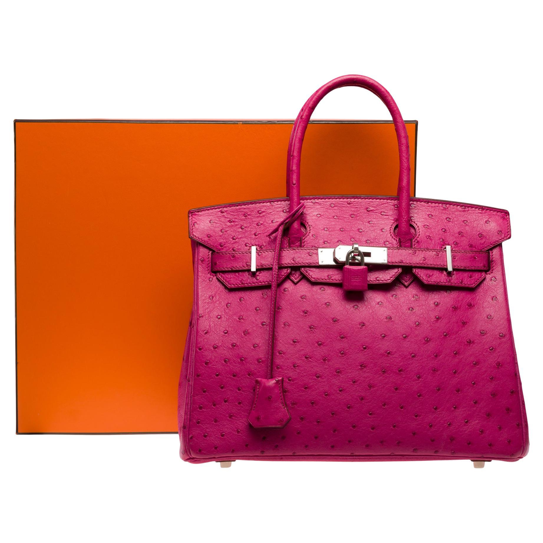 Amazing Hermès Birkin 35 handbag in Fuchsia Pink Ostrich leather, PHW For Sale