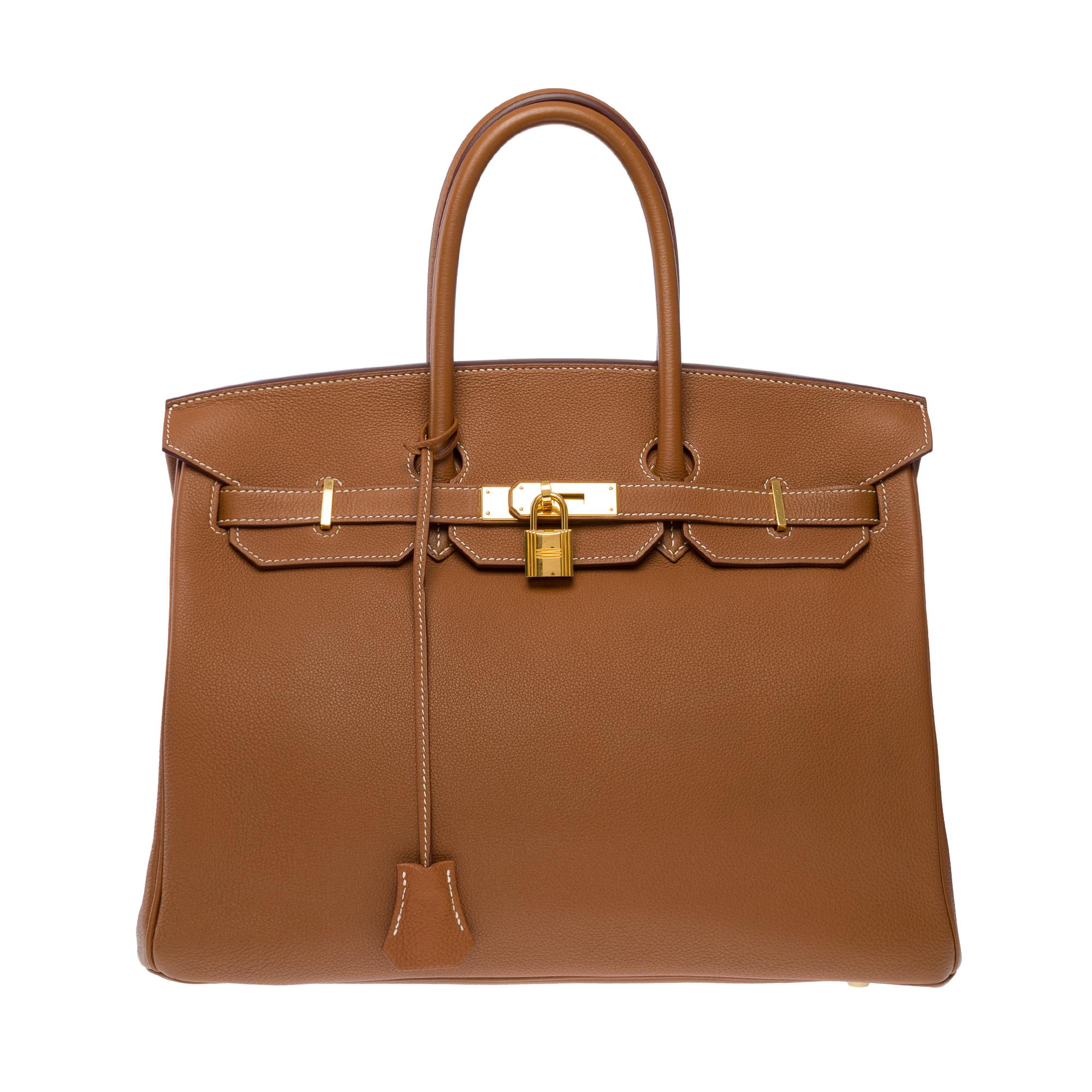 Brown Amazing Hermès Birkin 35 handbag in Gold (Fauve) Togo Calf leather, GHW For Sale