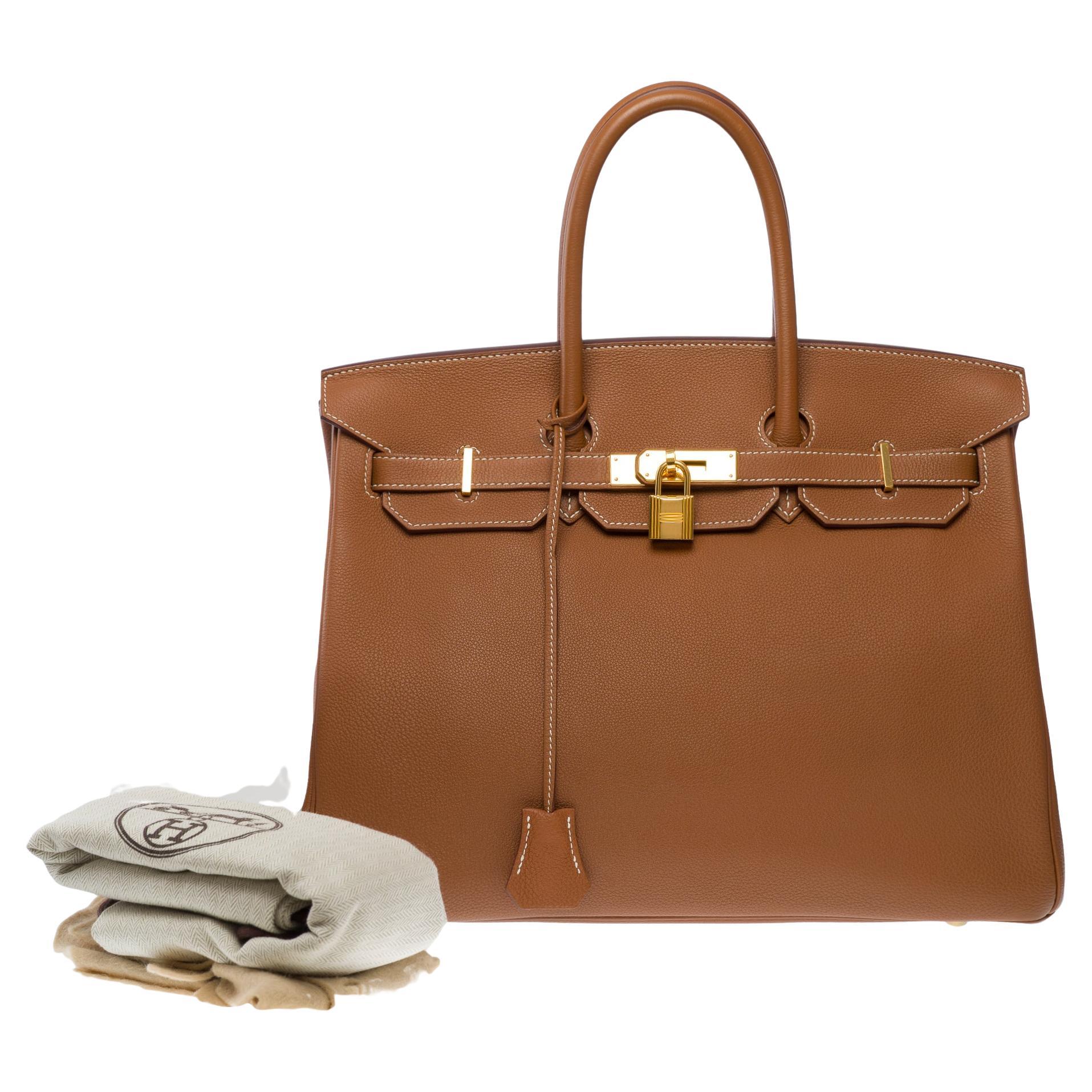 Amazing Hermès Birkin 35 handbag in Gold (Fauve) Togo Calf leather, GHW For Sale