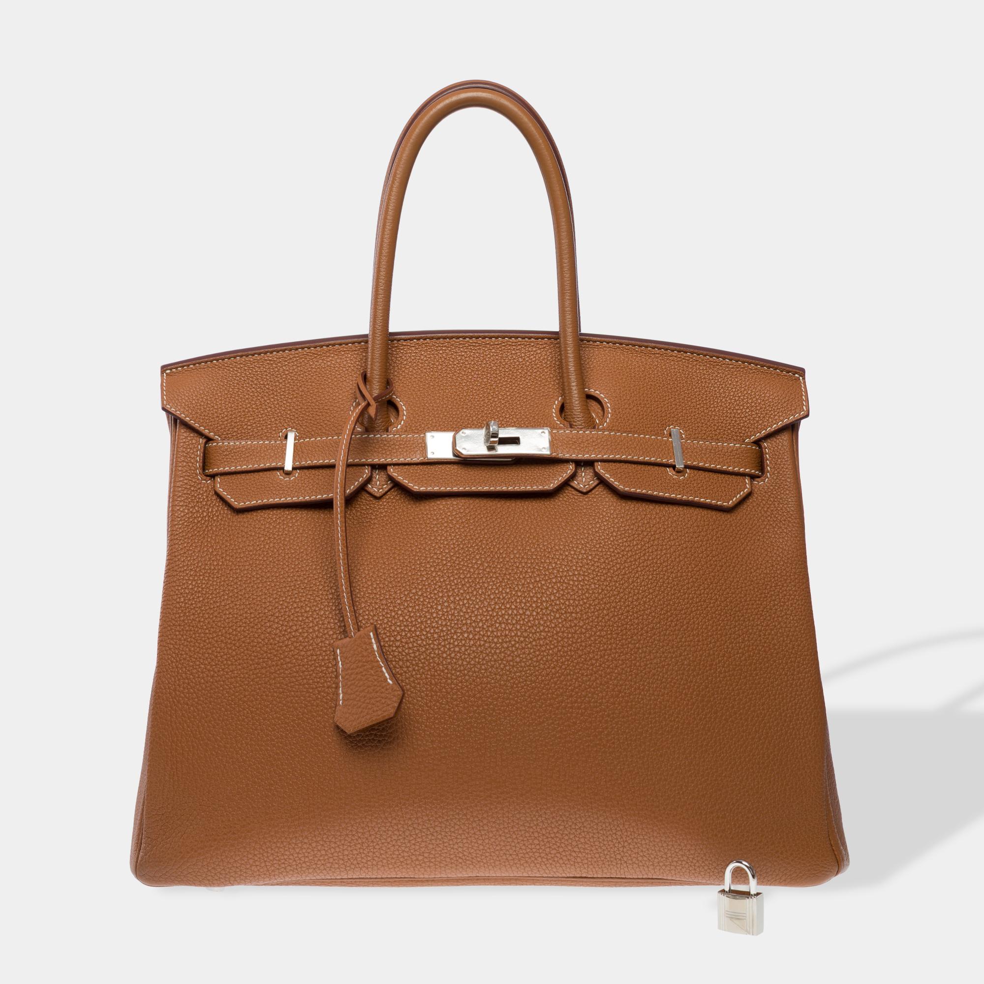 Brown Amazing Hermès Birkin 35 handbag in Gold (Fauve) Togo Calf leather, PHW
