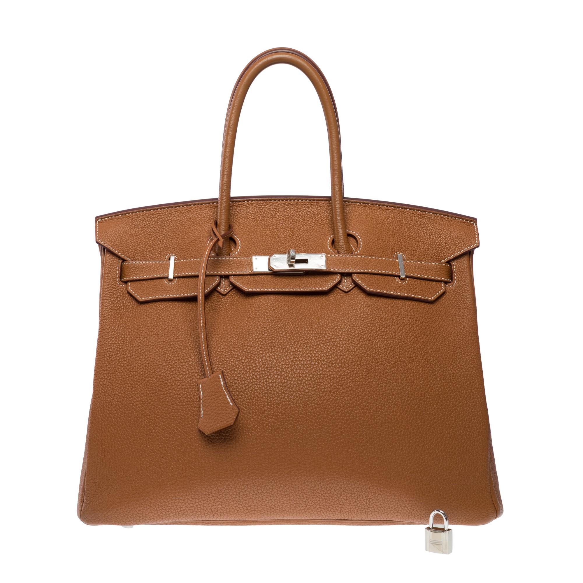 Amazing Hermès Birkin 35 handbag in Gold (Fauve) Togo Calf leather, PHW In Excellent Condition In Paris, IDF