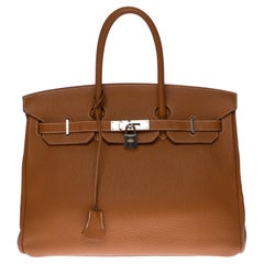 Außergewöhnliche Hermès Birkin 35 Handtasche aus goldfarbenem Togoleder, SHW