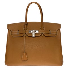Superbe sac à main Hermès Birkin 35 en cuir Gold Togo, SHW