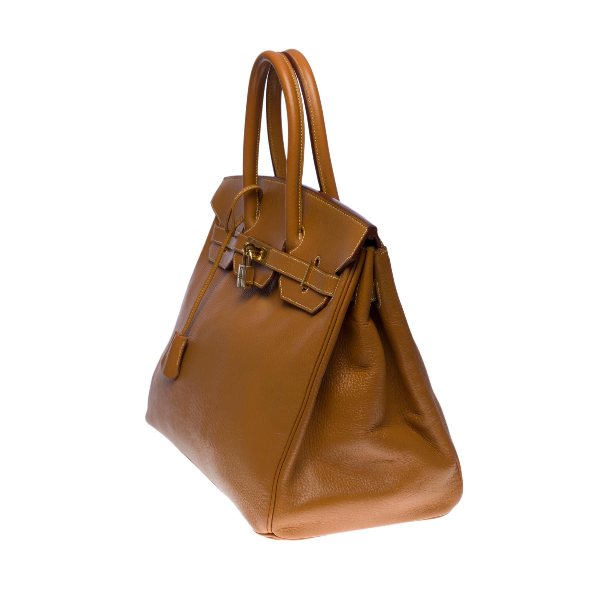 Brown Amazing Hermès Birkin 35 handbag in Gold Vache Ardennes leather, GHW