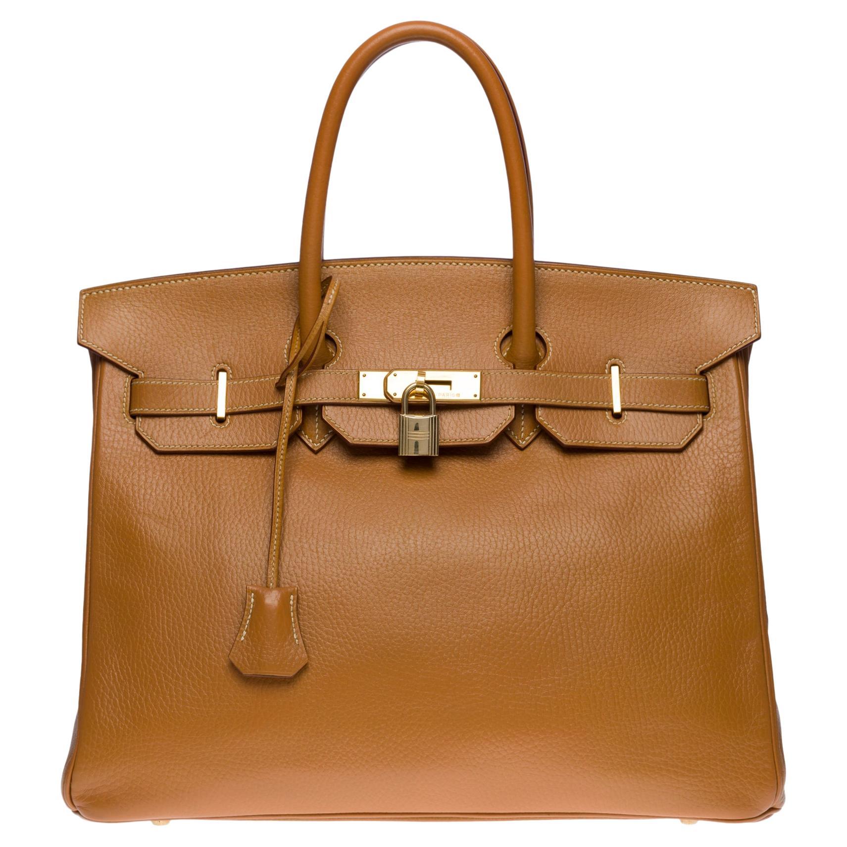 Amazing Hermès Birkin 35 handbag in Gold Vache Ardennes leather, GHW