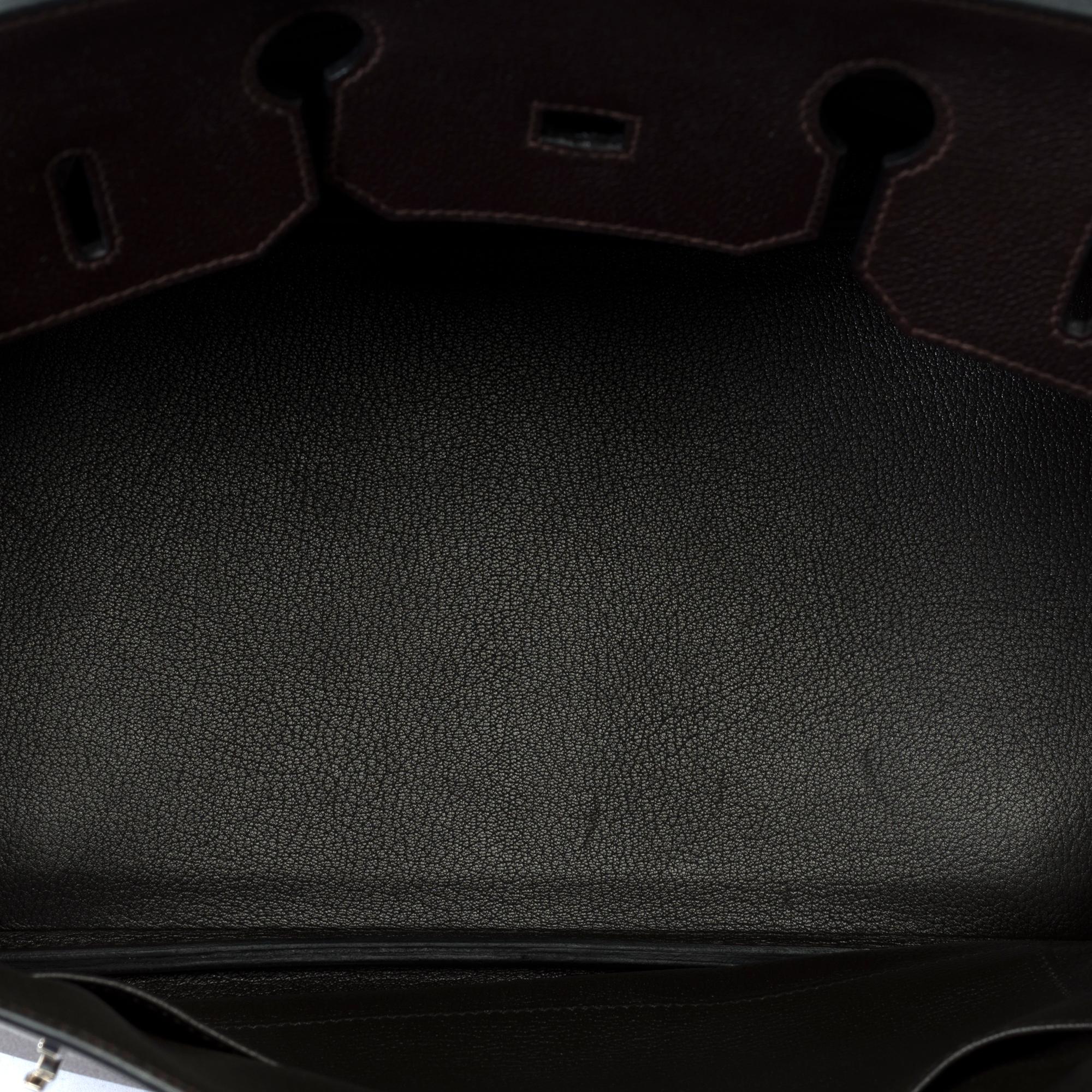 Amazing Hermès Birkin 35 handbag in grained calf leather Evergrain brown , SHW For Sale 6