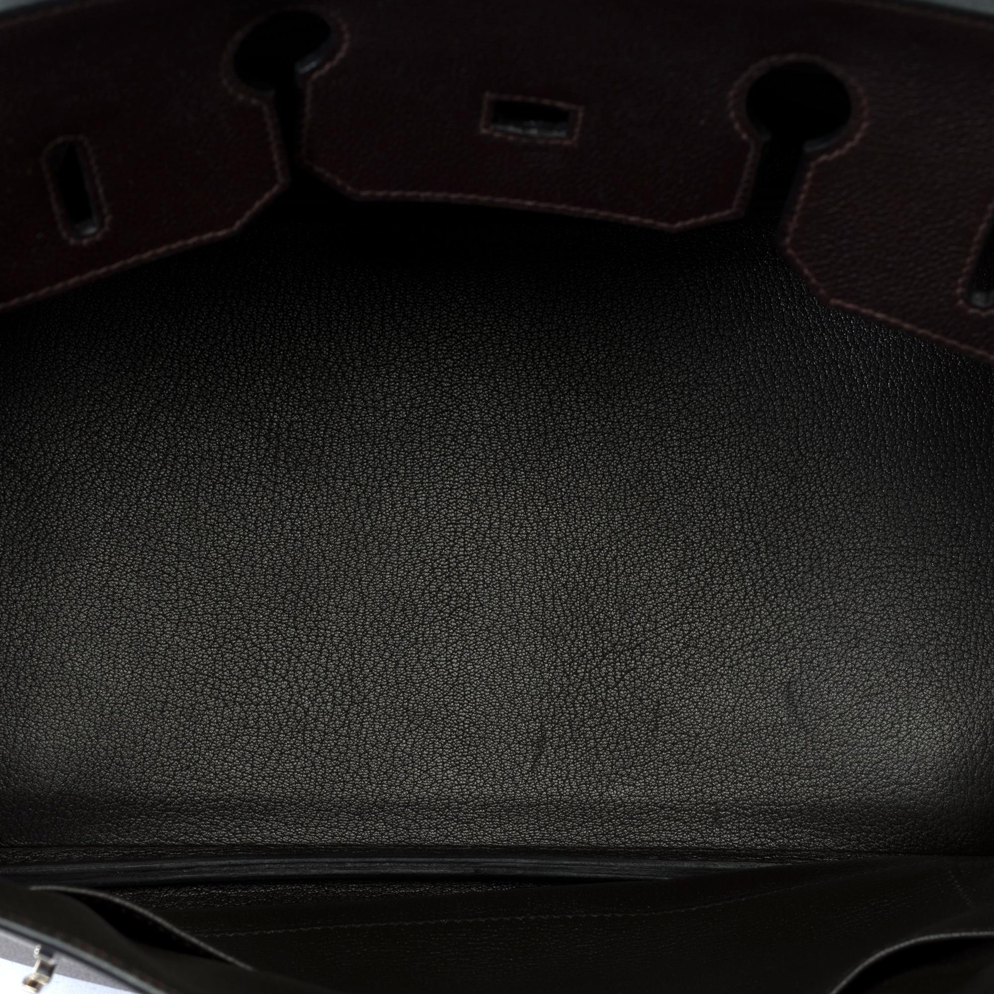 Amazing Hermès Birkin 35 handbag in grained calf leather Evergrain brown , SHW 6