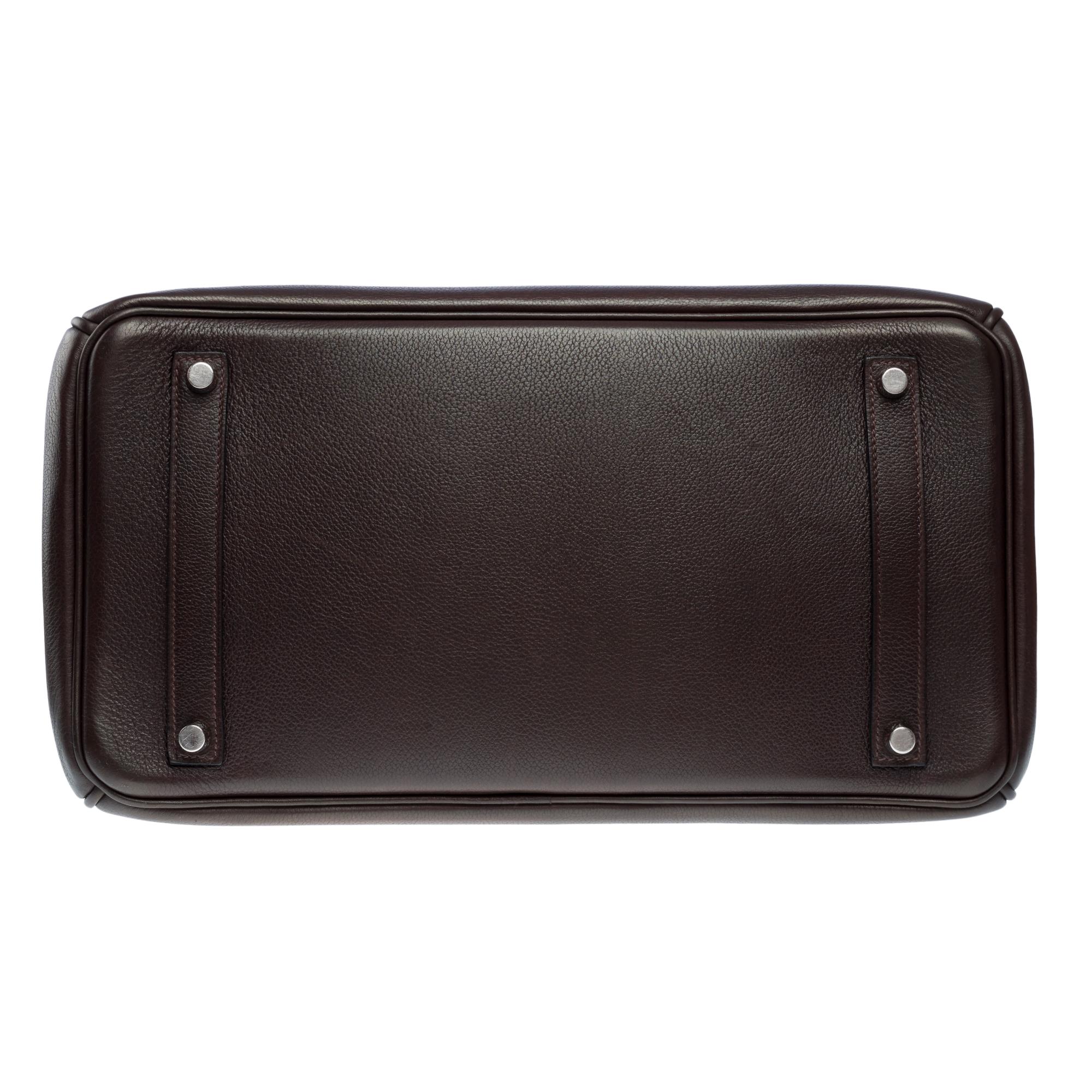 Amazing Hermès Birkin 35 handbag in grained calf leather Evergrain brown , SHW For Sale 8