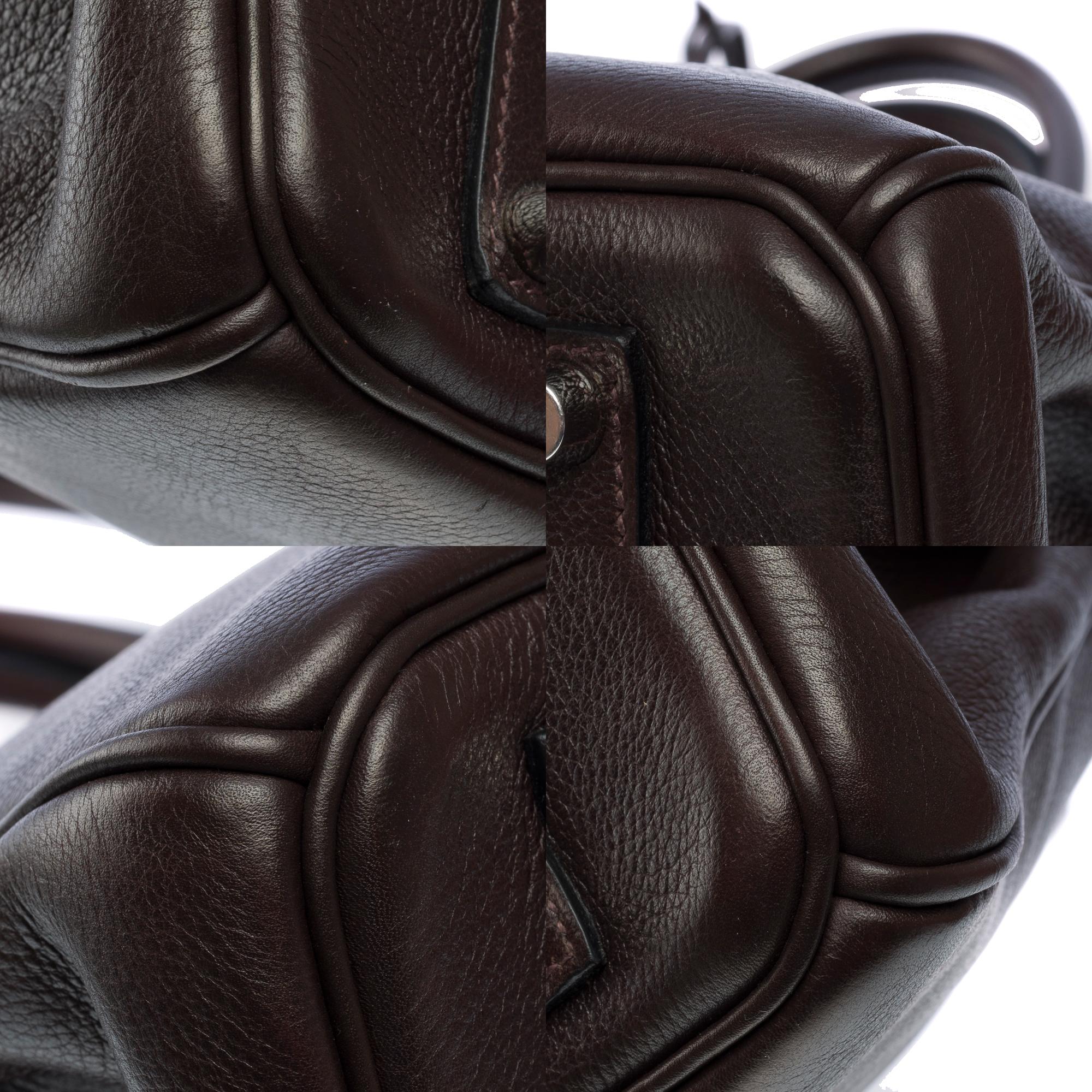 Amazing Hermès Birkin 35 handbag in grained calf leather Evergrain brown , SHW For Sale 9
