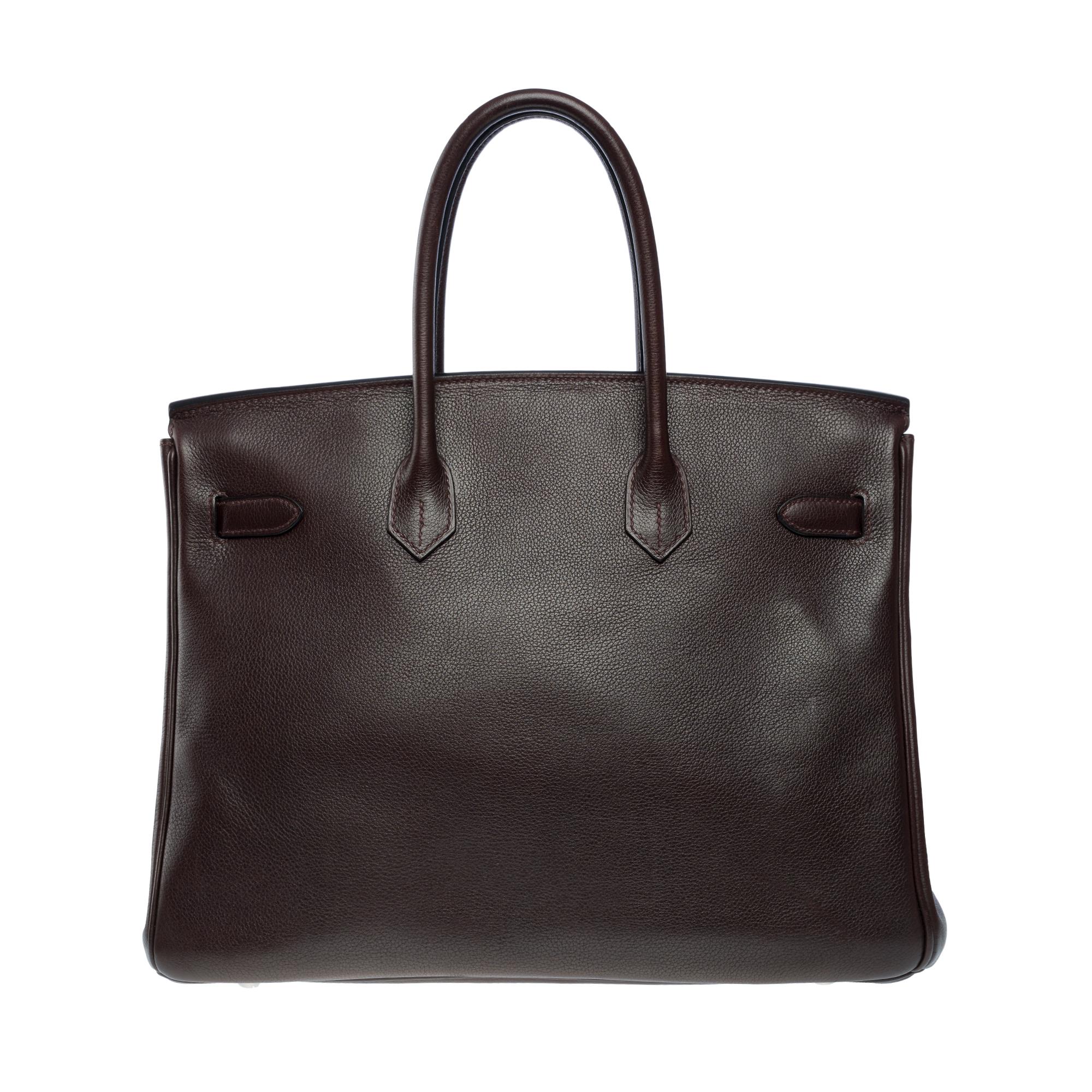 Amazing Hermès Birkin 35 handbag in grained calf leather Evergrain brown , SHW For Sale 1