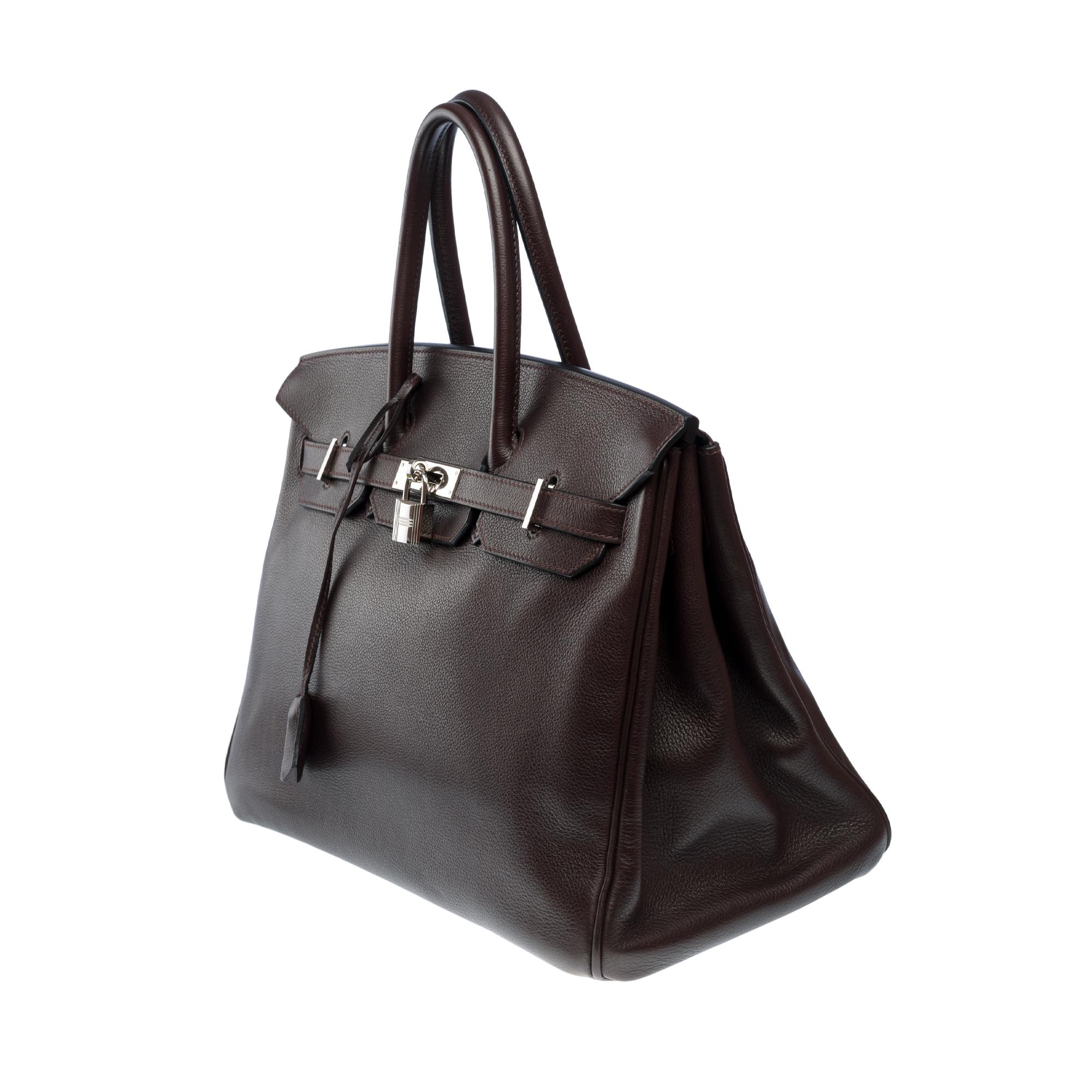 Amazing Hermès Birkin 35 handbag in grained calf leather Evergrain brown , SHW For Sale 2