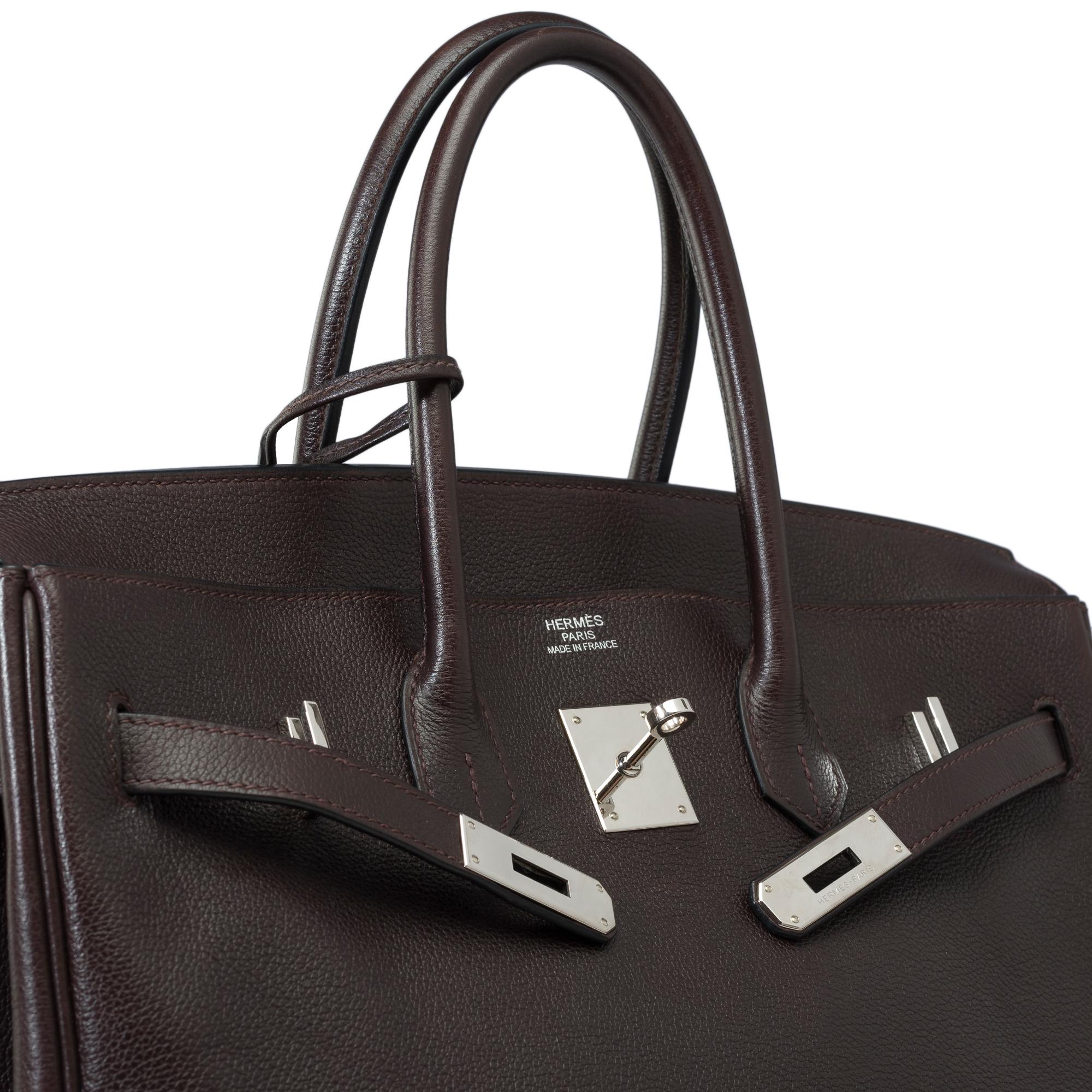 Amazing Hermès Birkin 35 handbag in grained calf leather Evergrain brown , SHW For Sale 4