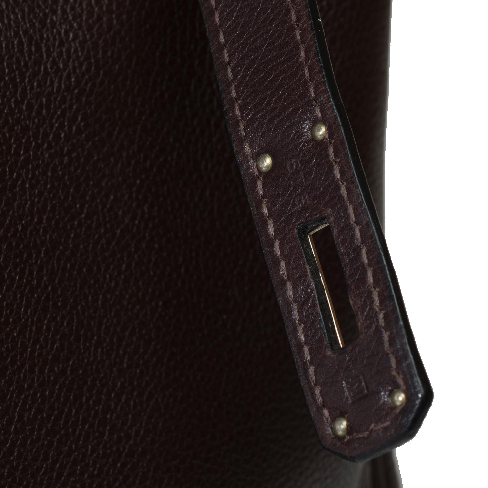 Amazing Hermès Birkin 35 handbag in grained calf leather Evergrain brown , SHW For Sale 5