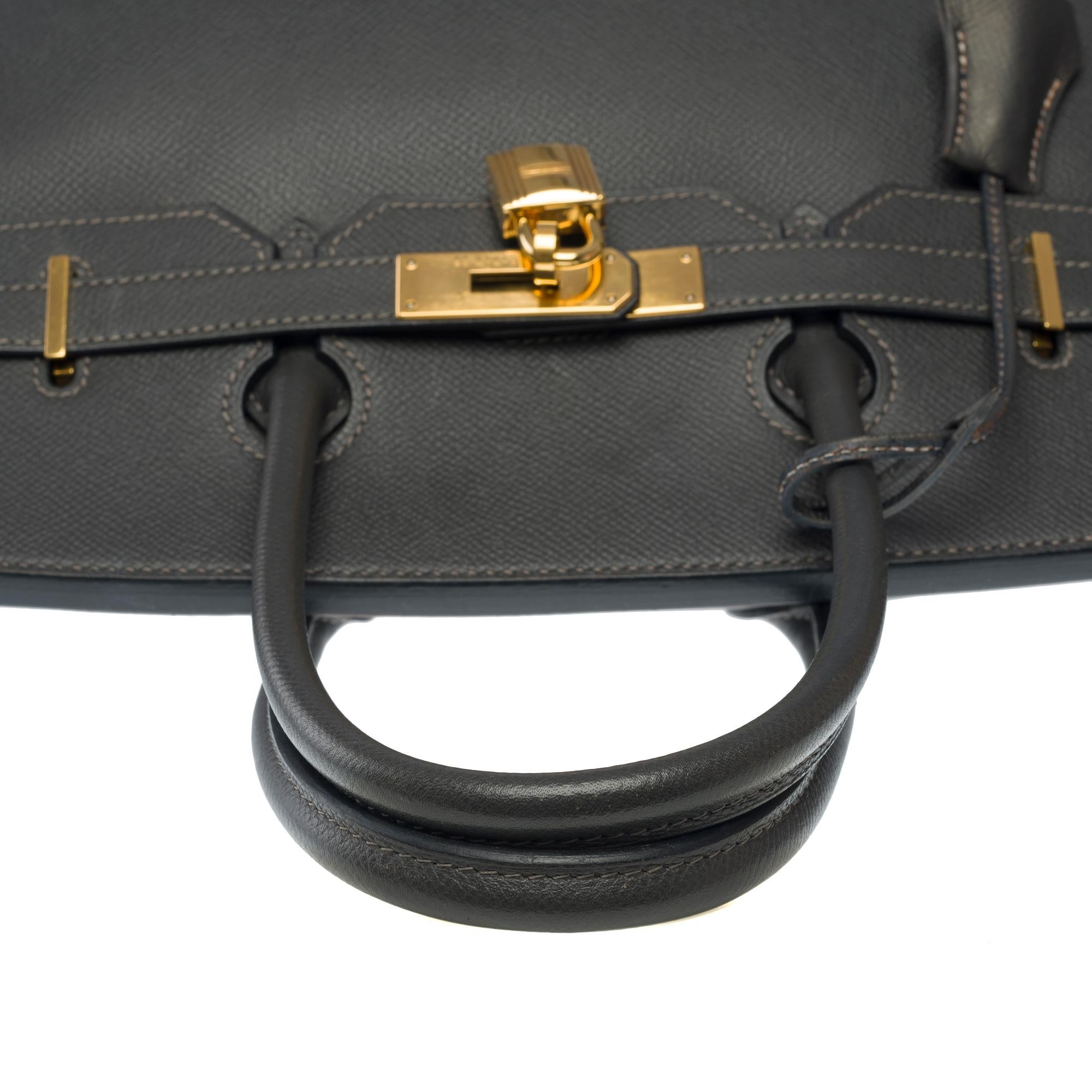 Erstaunliche Hermès Birkin 35 Handtasche in Gray Graphite Epsom Leder, GHW im Angebot 6