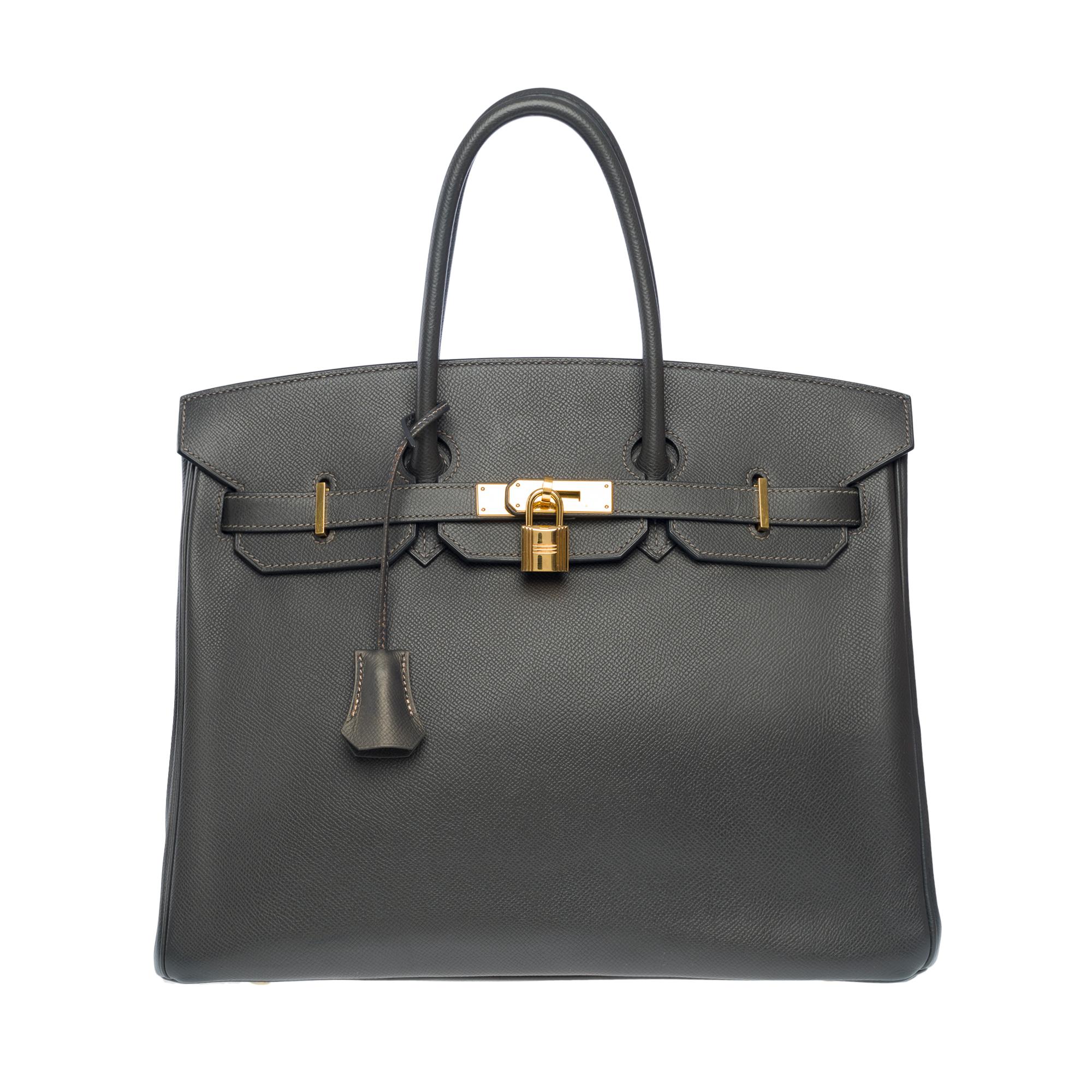 Erstaunliche Hermès Birkin 35 Handtasche in Gray Graphite Epsom Leder, GHW im Zustand „Gut“ im Angebot in Paris, IDF