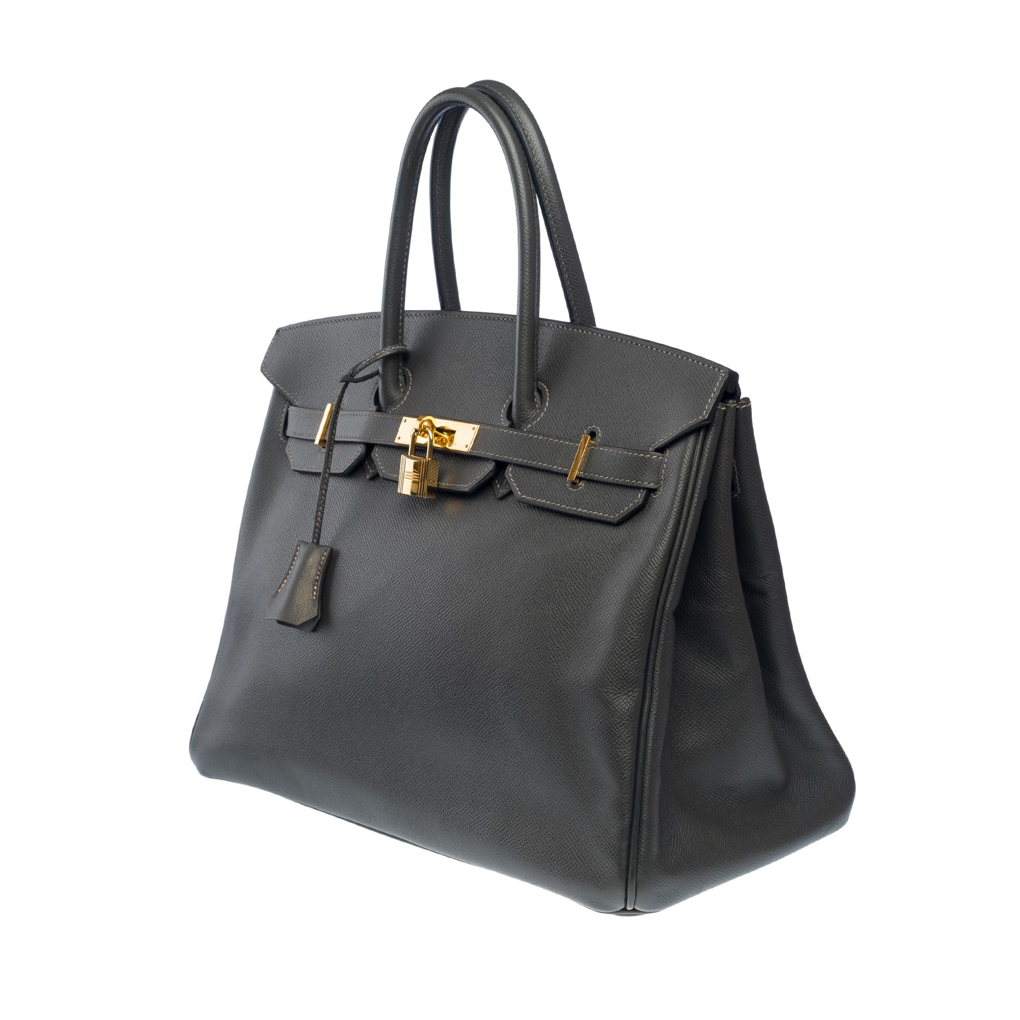 Erstaunliche Hermès Birkin 35 Handtasche in Gray Graphite Epsom Leder, GHW im Angebot 1
