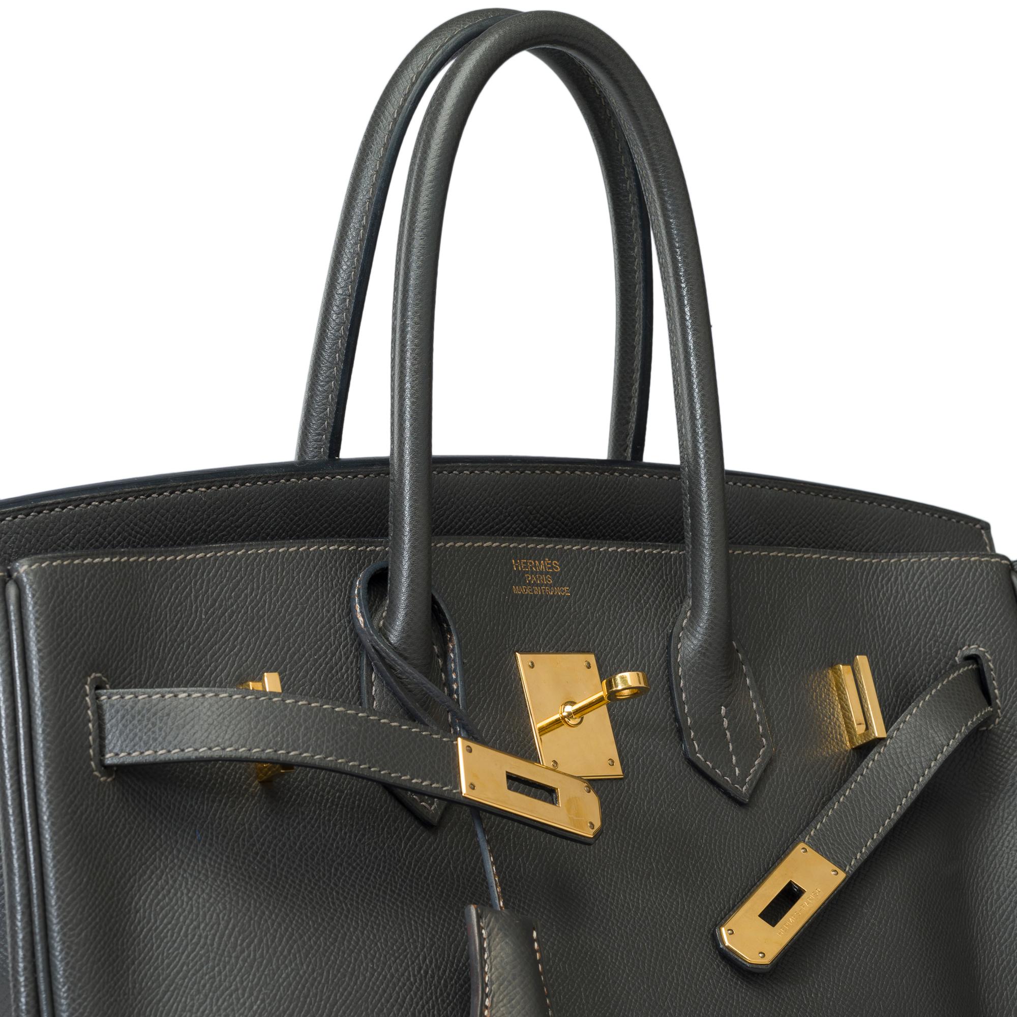 Erstaunliche Hermès Birkin 35 Handtasche in Gray Graphite Epsom Leder, GHW im Angebot 3