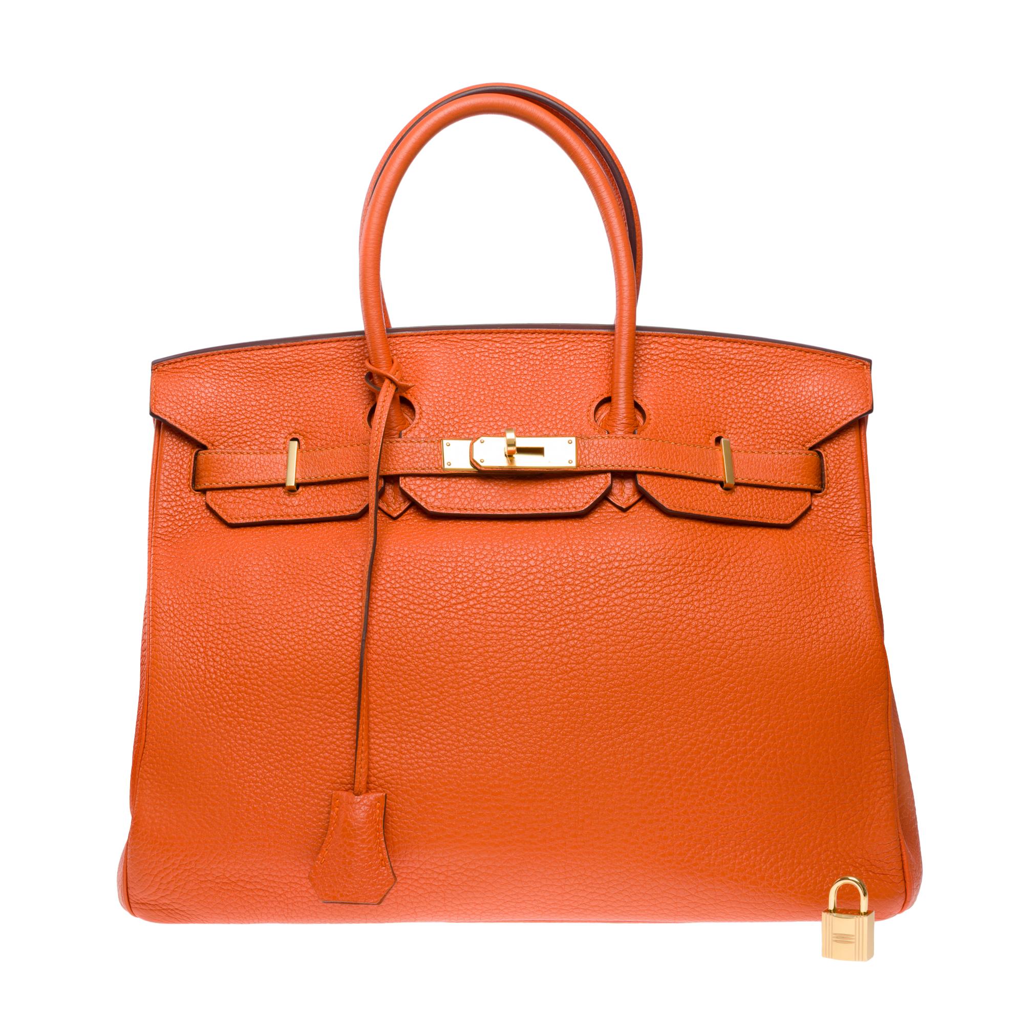 Amazing Hermès Birkin 35 handbag in Orange H Togo Calf leather, GHW In Good Condition For Sale In Paris, IDF