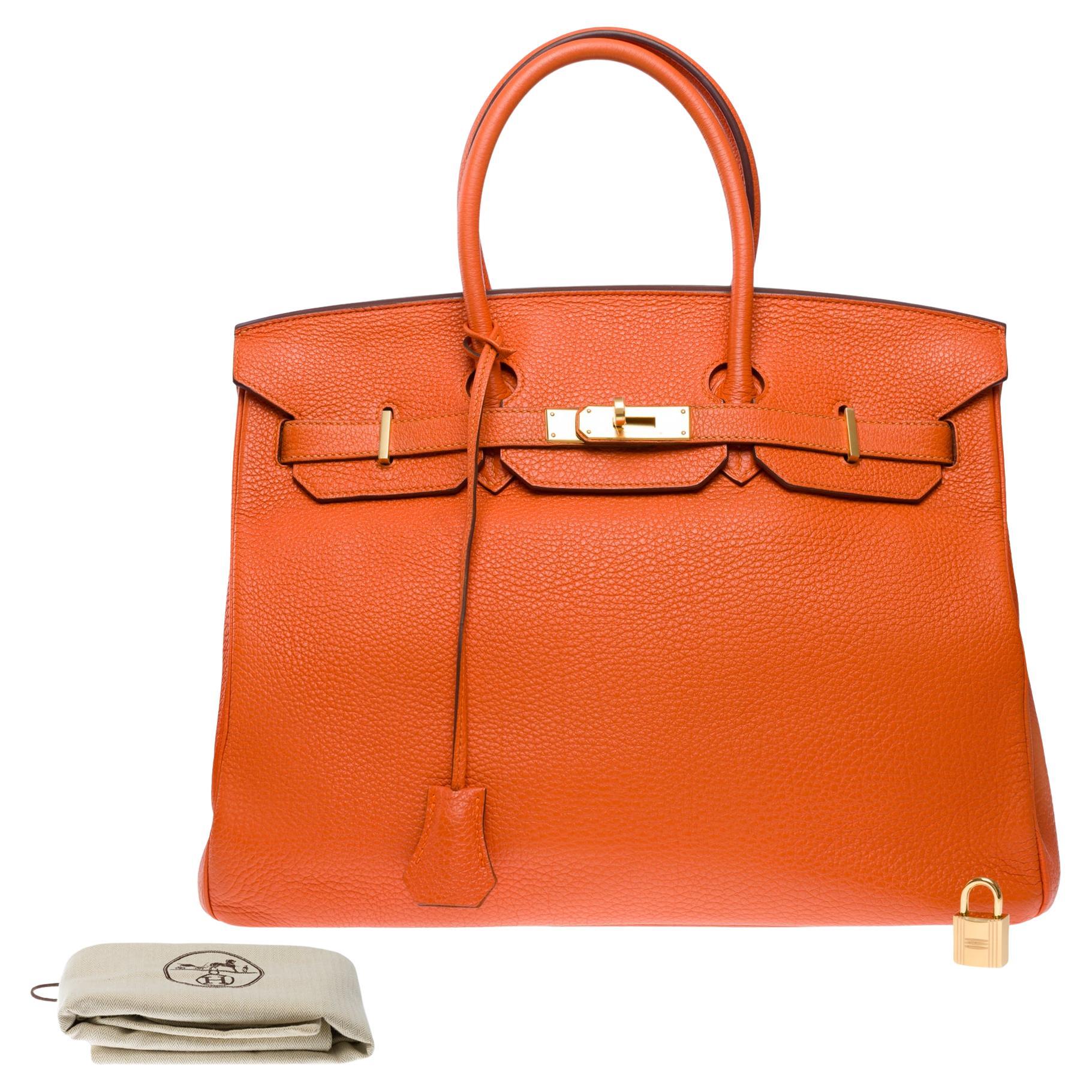 Amazing Hermès Birkin 35 handbag in Orange H Togo Calf leather, GHW For Sale