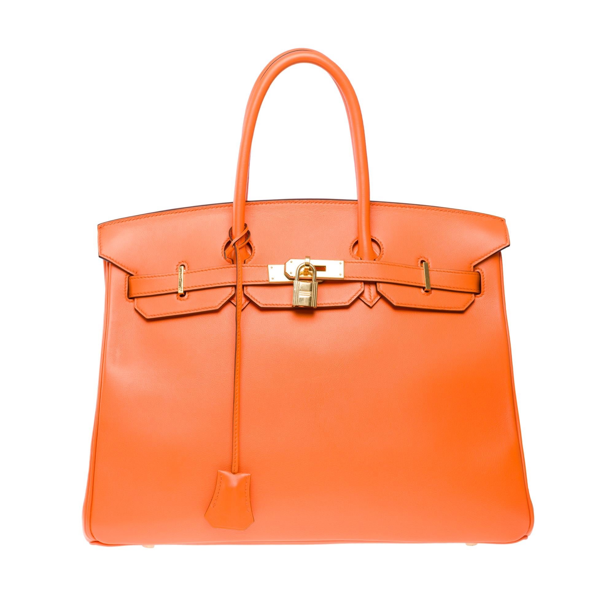 Amazing Hermès Birkin 35 handbag in Orange Swift Calf leather, GHW In Good Condition In Paris, IDF