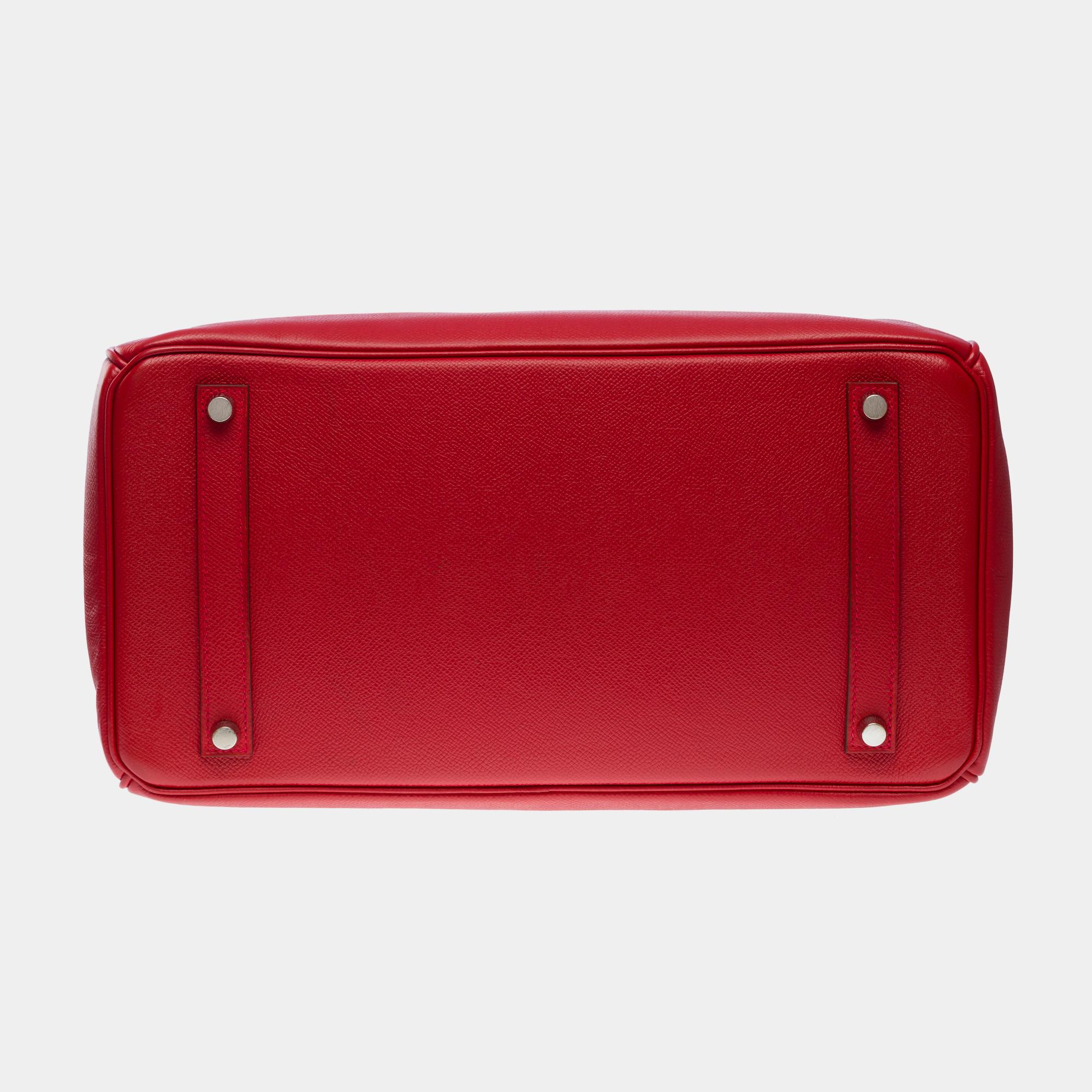 Amazing Hermès Birkin 35 handbag in Rouge Garance Epsom leather, SHW For Sale 5