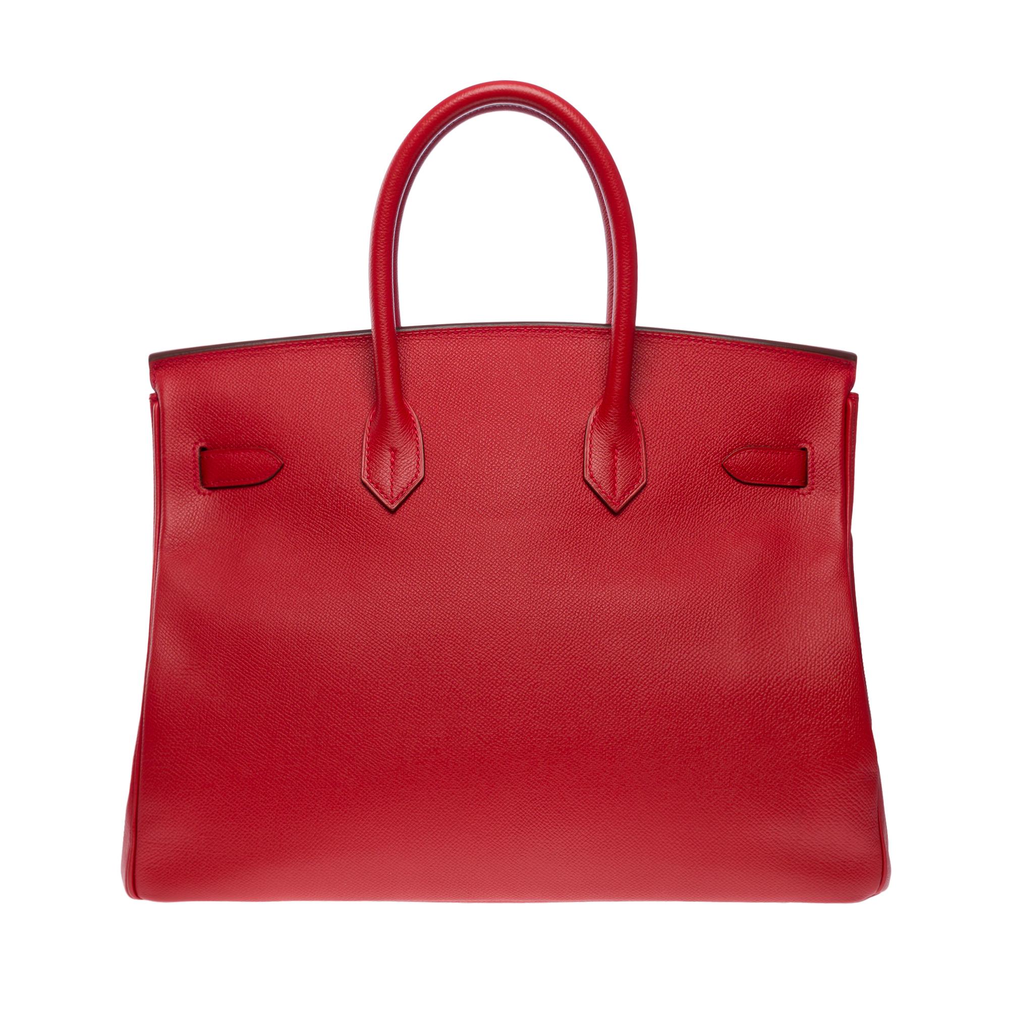 Red Amazing Hermès Birkin 35 handbag in Rouge Garance Epsom leather, SHW For Sale