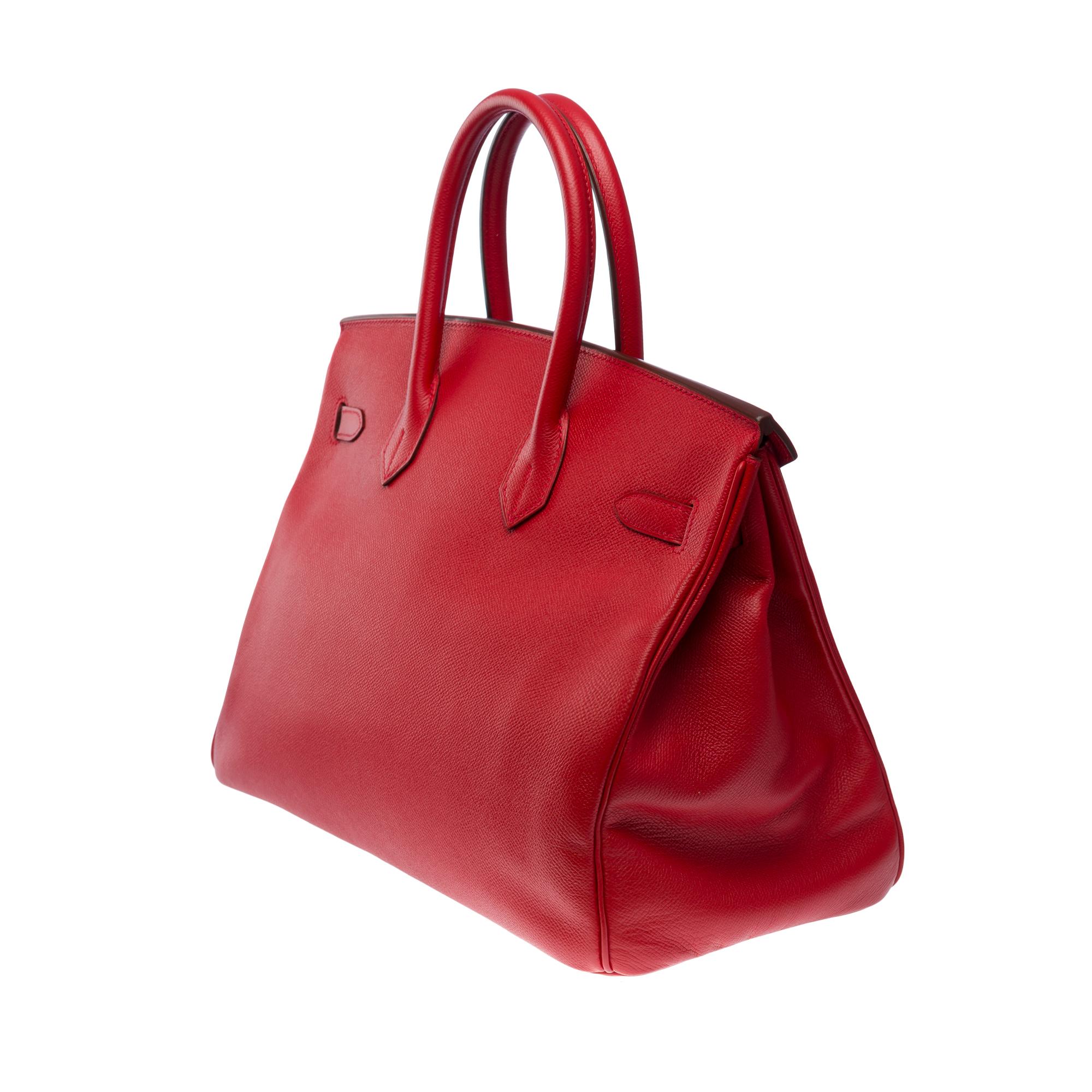 Superbe sac à main Hermès Birkin 35 en cuir Rouge Garance Epsom, SHW en vente 1