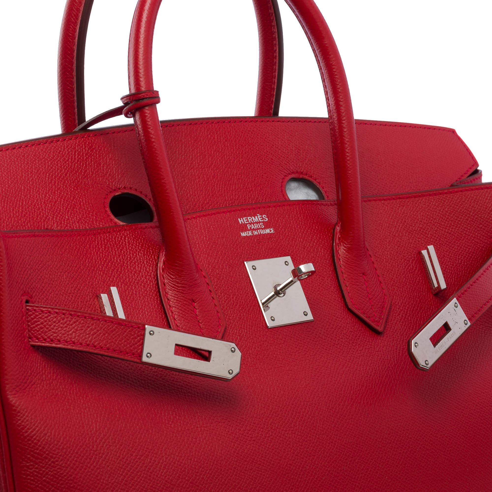 Superbe sac à main Hermès Birkin 35 en cuir Rouge Garance Epsom, SHW en vente 2