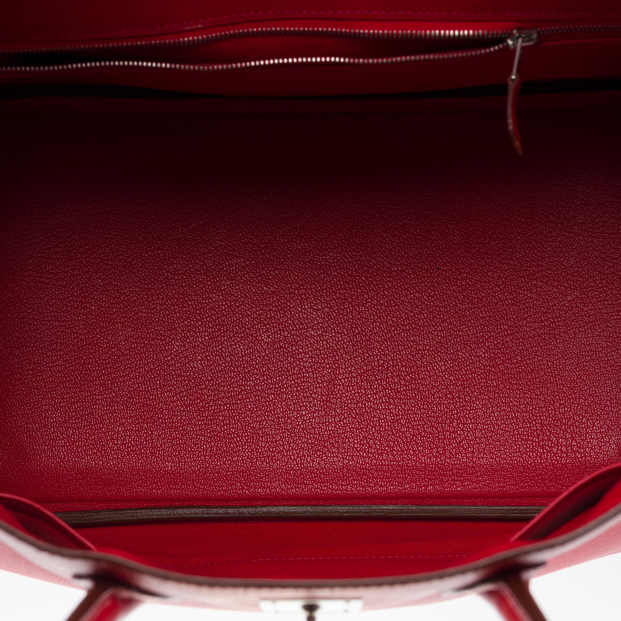 Superbe sac à main Hermès Birkin 35 en cuir Rouge Garance Epsom, SHW en vente 4