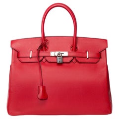 Superbe sac à main Hermès Birkin 35 en cuir Rouge Garance Epsom, SHW