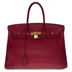 Amazing Hermès Birkin 35 handbag in Rouge grenat Togo leather, GHW