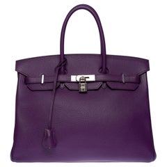 Superbe sac à main Hermès Birkin 35 en cuir Ultraviolet Togo, SHW