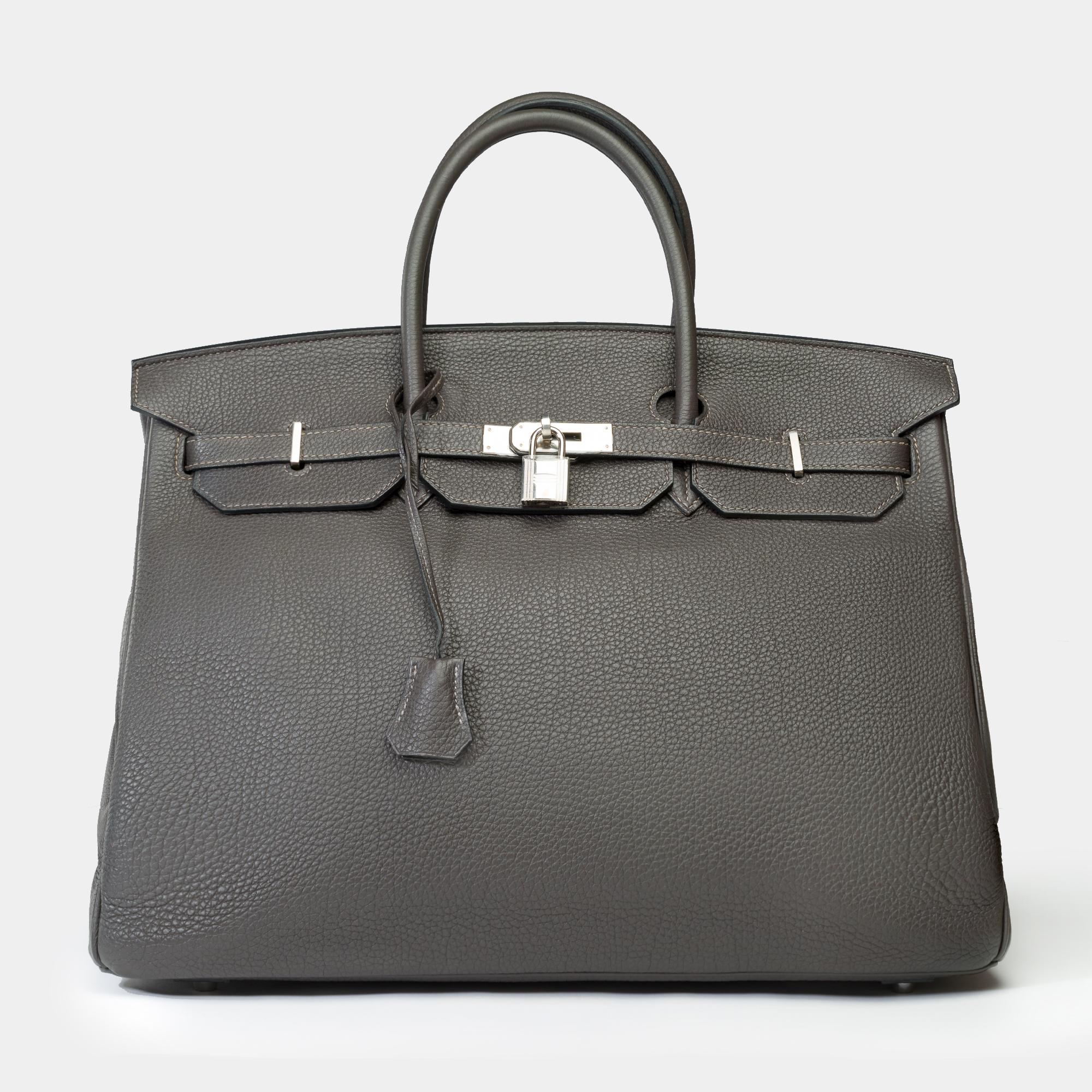 Gray Amazing Hermes Birkin 40 handbag in Graphite Grey Togo leather, PHW For Sale
