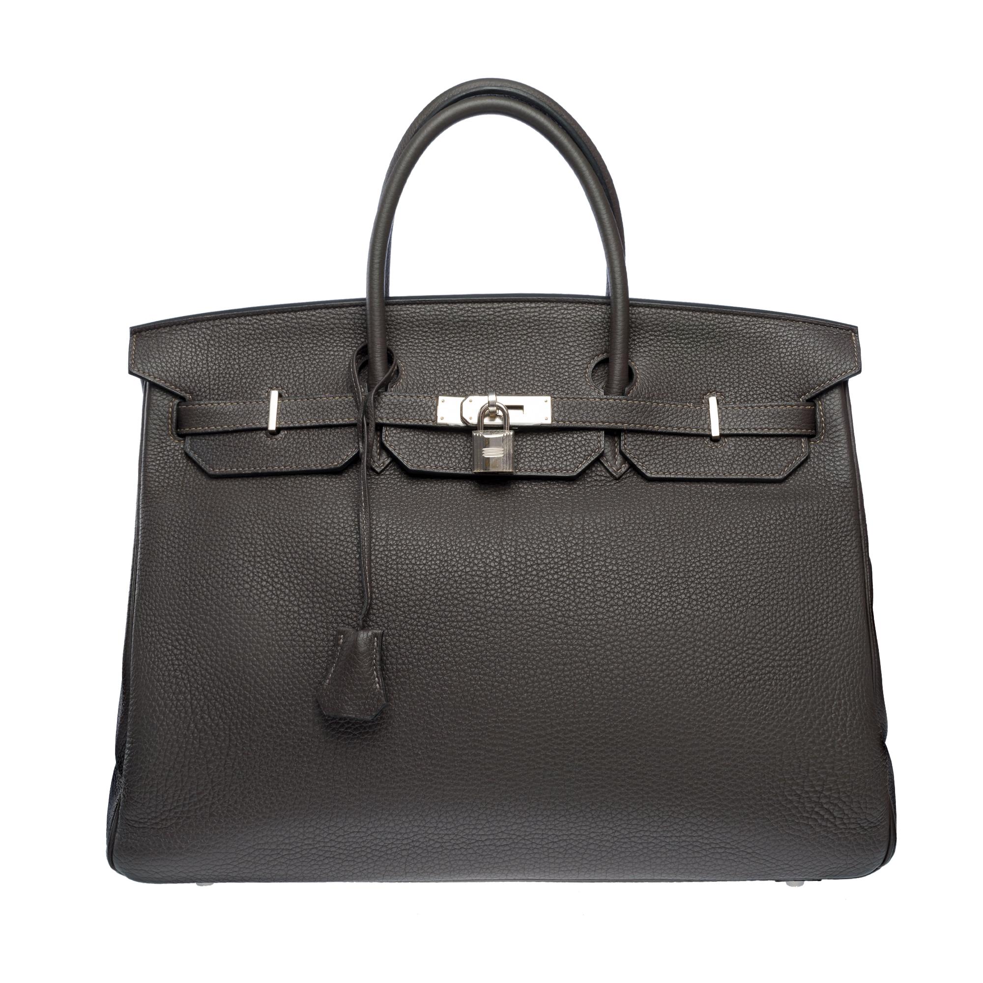 Amazing Hermes Birkin 40 handbag in Graphite Grey Togo leather, PHW In Excellent Condition For Sale In Paris, IDF