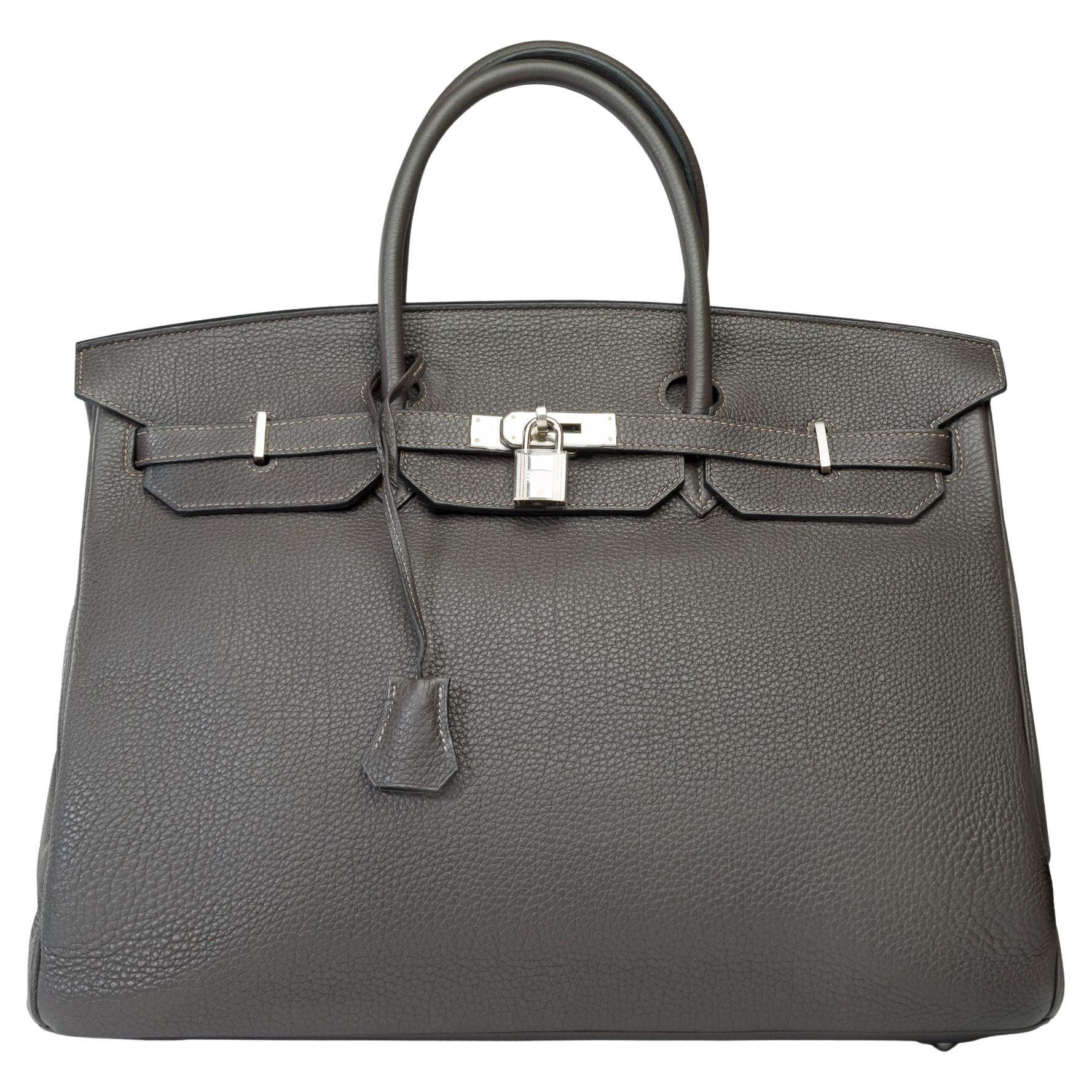 Amazing Hermes Birkin 40 handbag in Graphite Grey Togo leather, PHW For Sale
