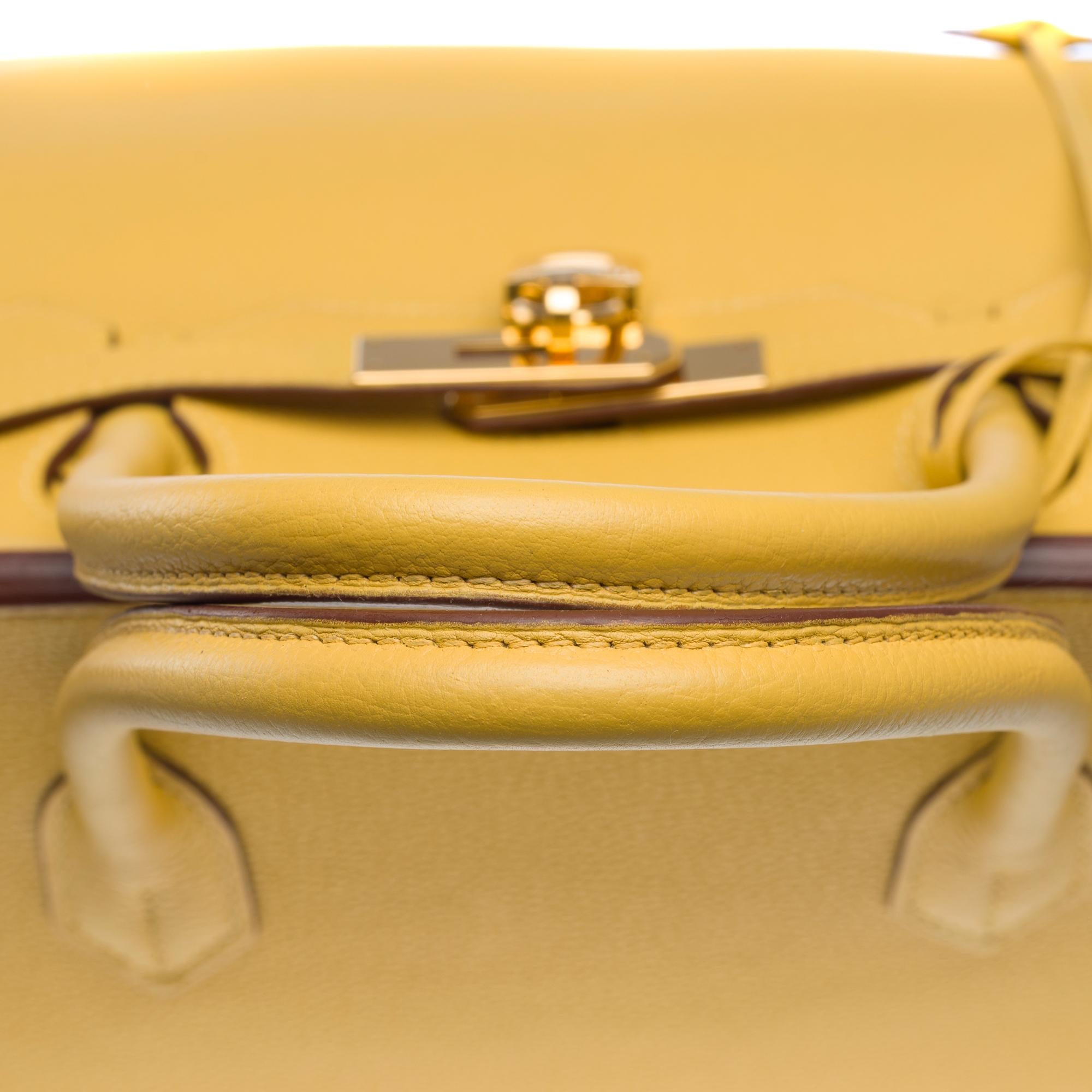 Increíble bolso Hermes Birkin 40 en piel Jaune Poussin Togo, GHW 6
