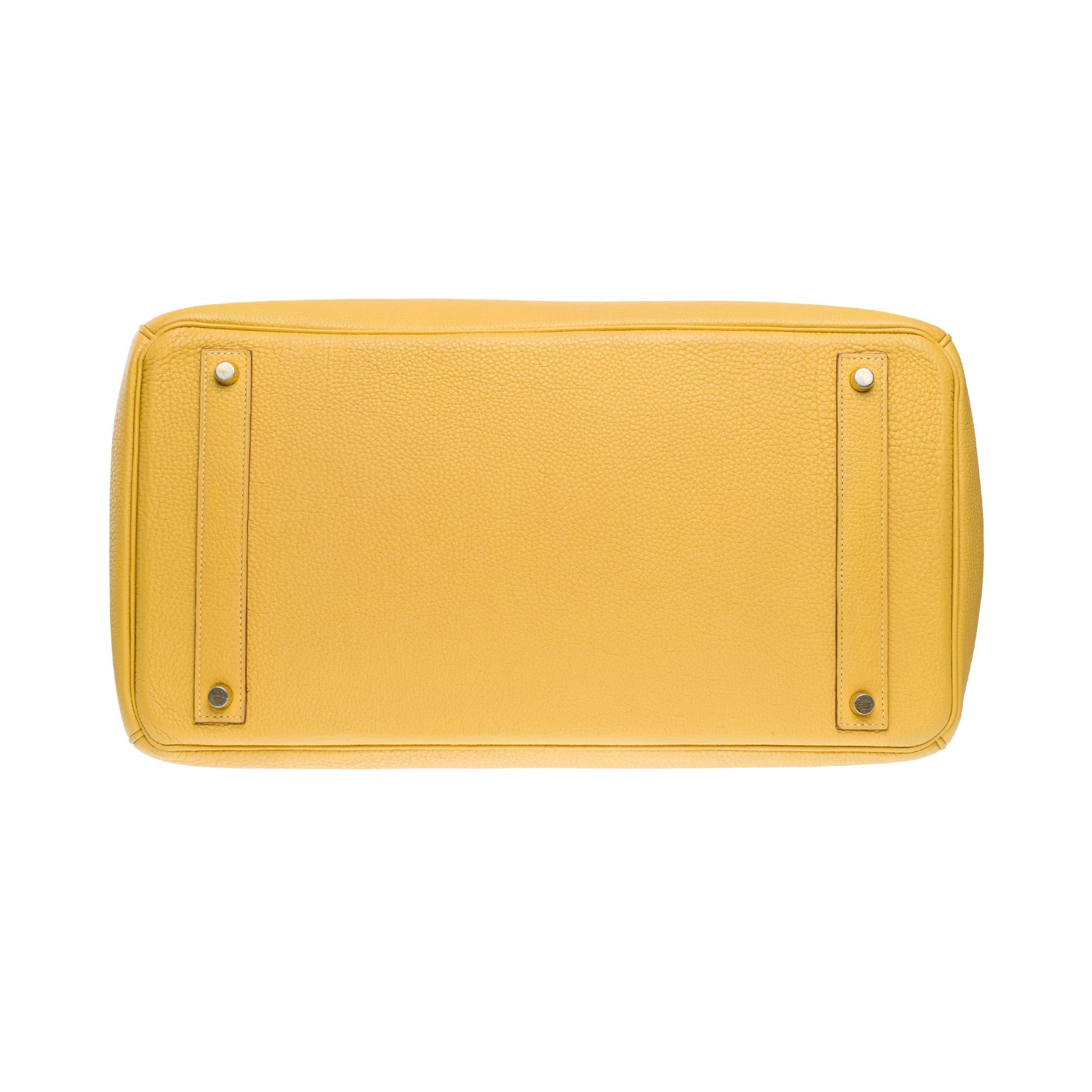 Increíble bolso Hermes Birkin 40 en piel Jaune Poussin Togo, GHW 7