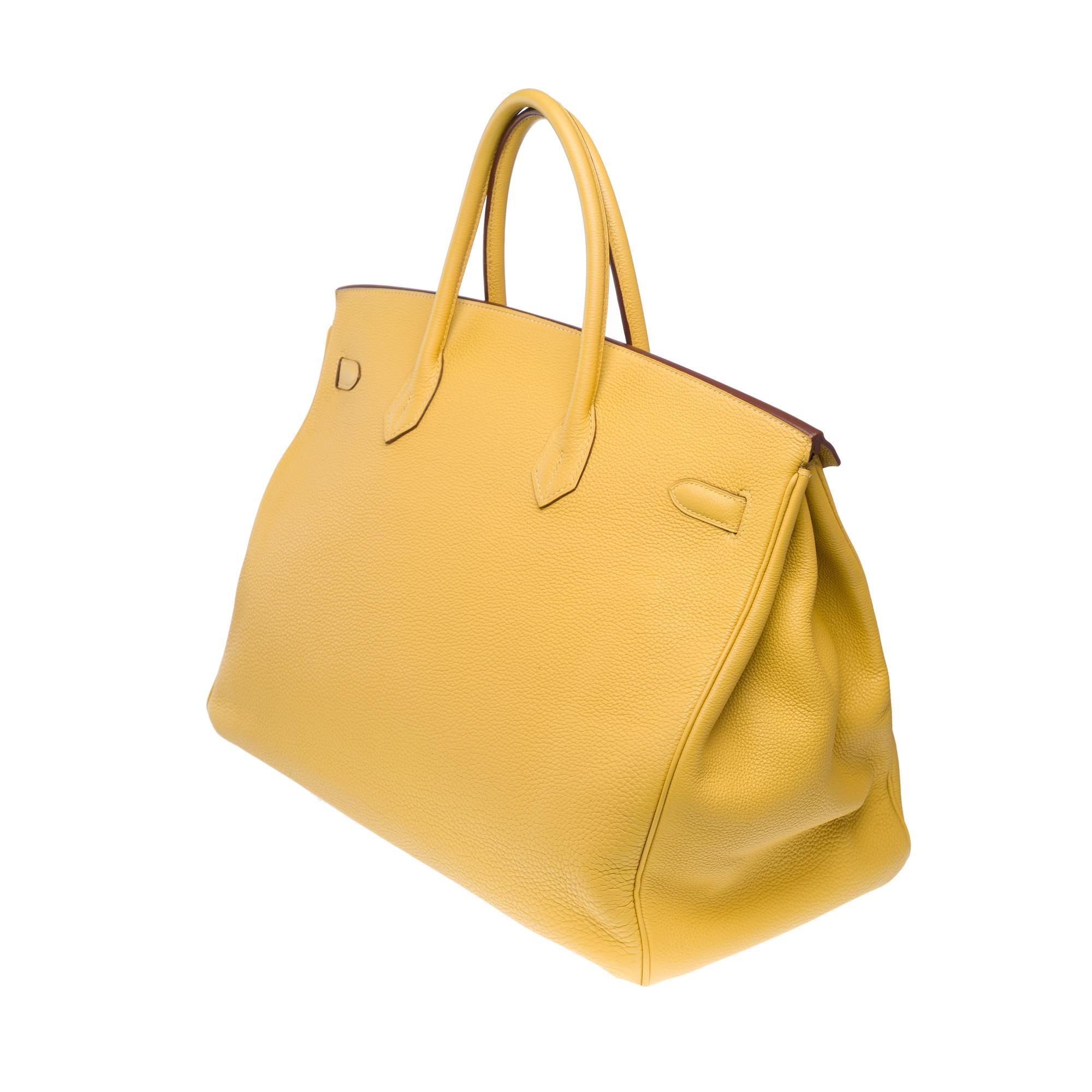 Increíble bolso Hermes Birkin 40 en piel Jaune Poussin Togo, GHW 2