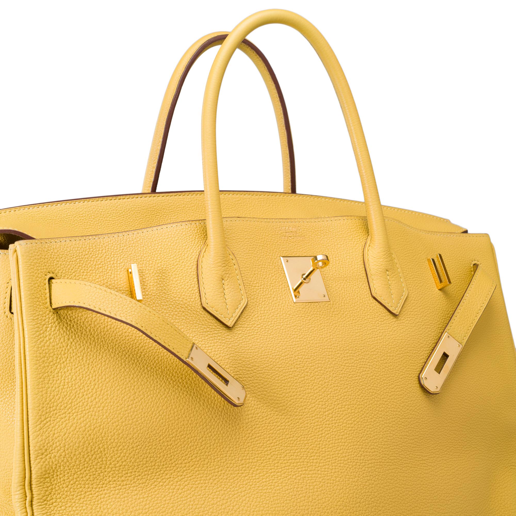 Increíble bolso Hermes Birkin 40 en piel Jaune Poussin Togo, GHW 3