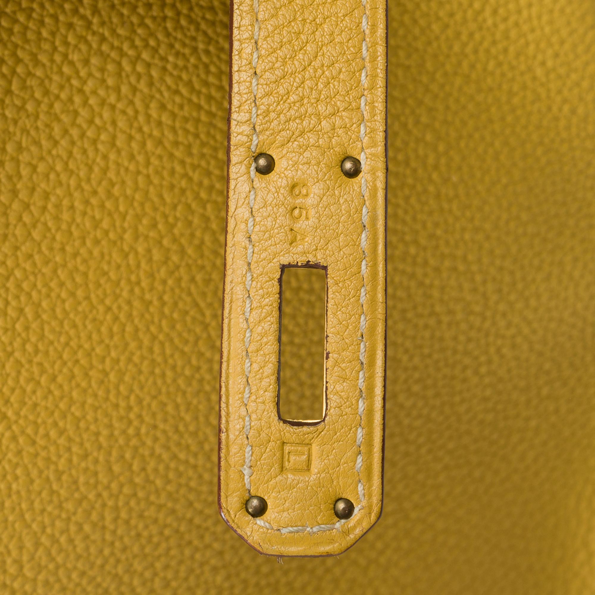 Increíble bolso Hermes Birkin 40 en piel Jaune Poussin Togo, GHW 4