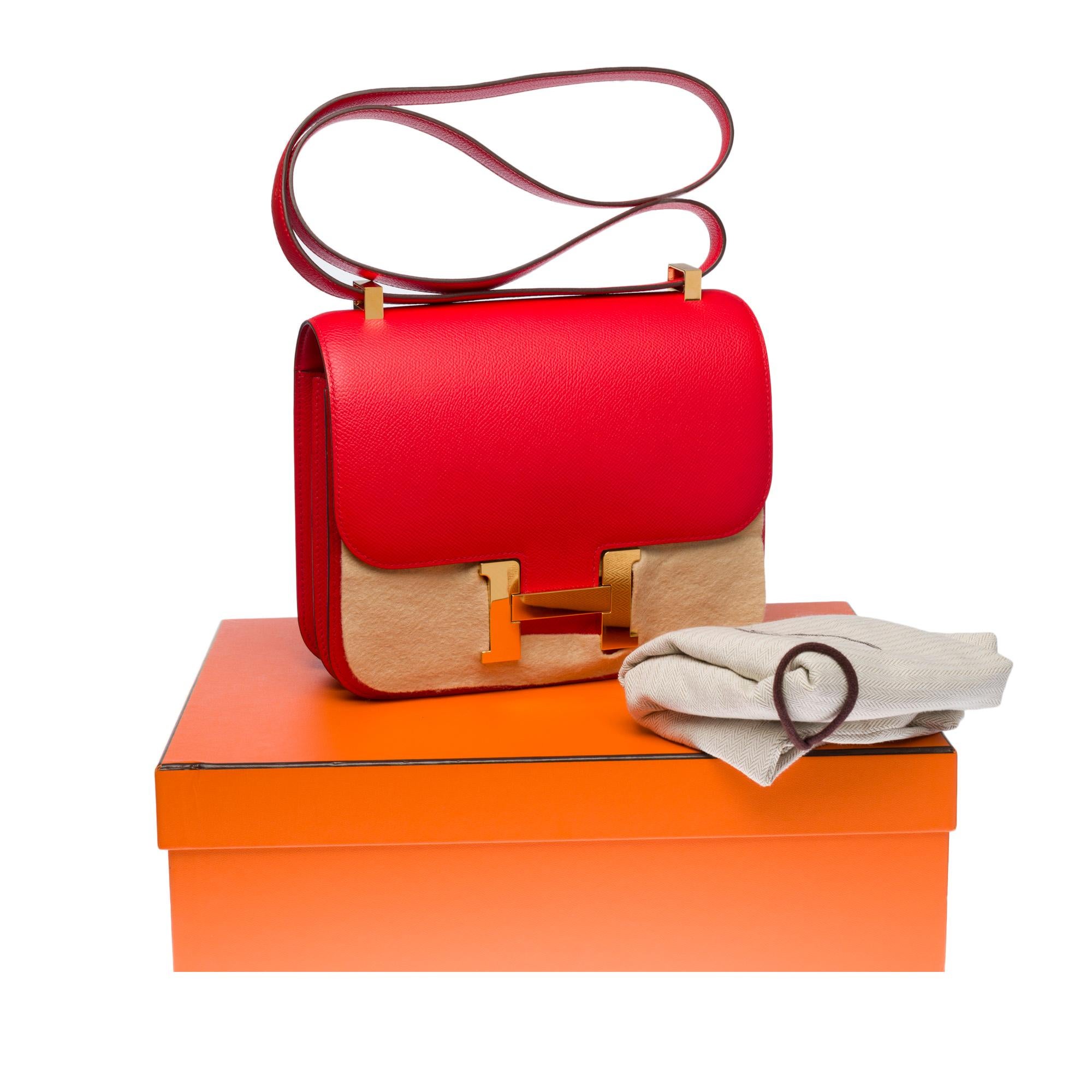 Amazing Hermes Constance 24 shoulder bag in Rouge de Coeur epsom leather, GHW 5