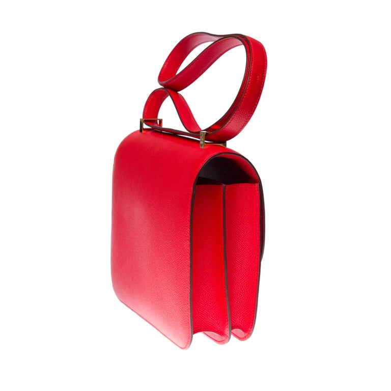 Amazing Hermes Constance 24 shoulder bag in Rouge de Coeur epsom leather,  GHW at 1stDibs