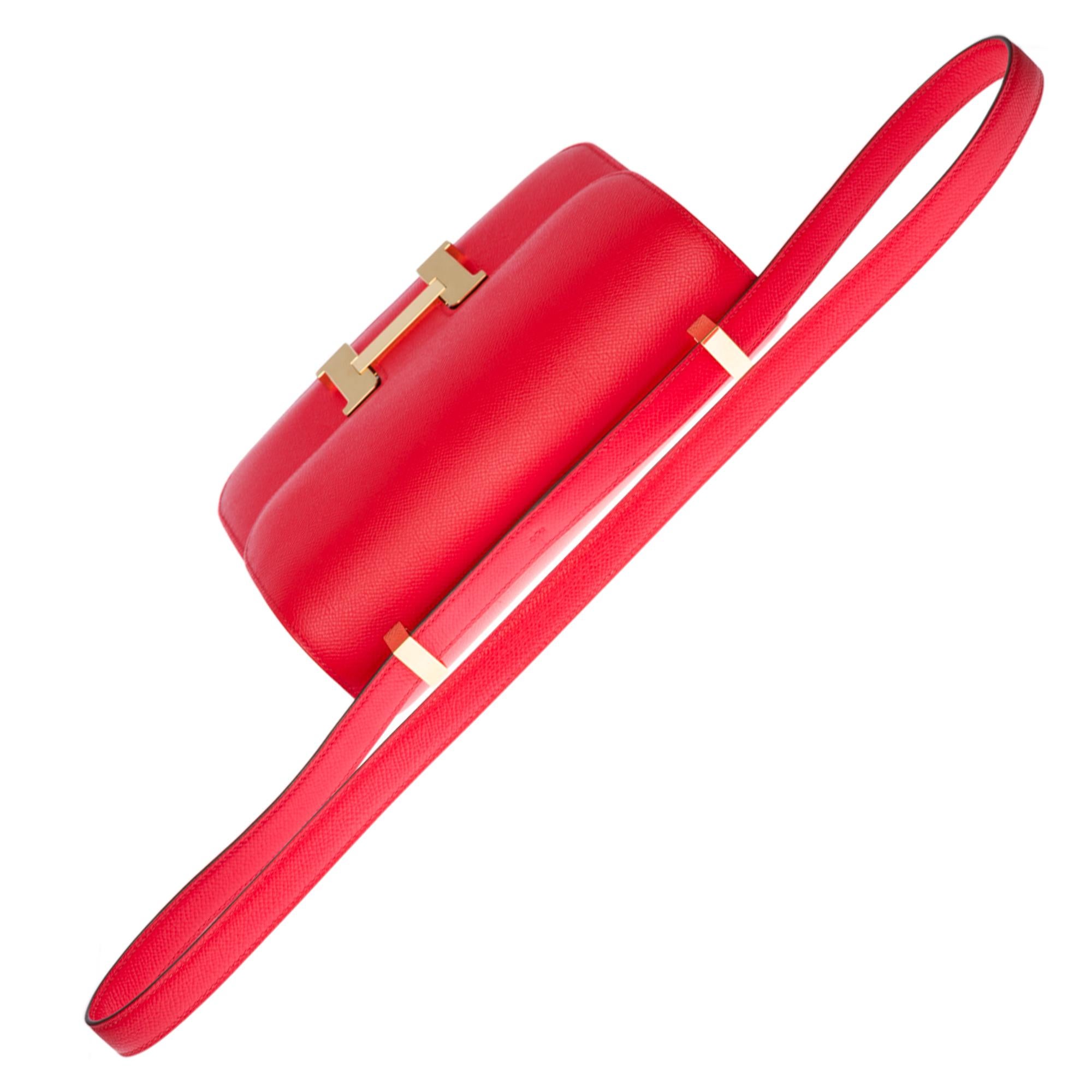Amazing Hermes Constance 24 shoulder bag in Rouge de Coeur epsom leather, GHW 2