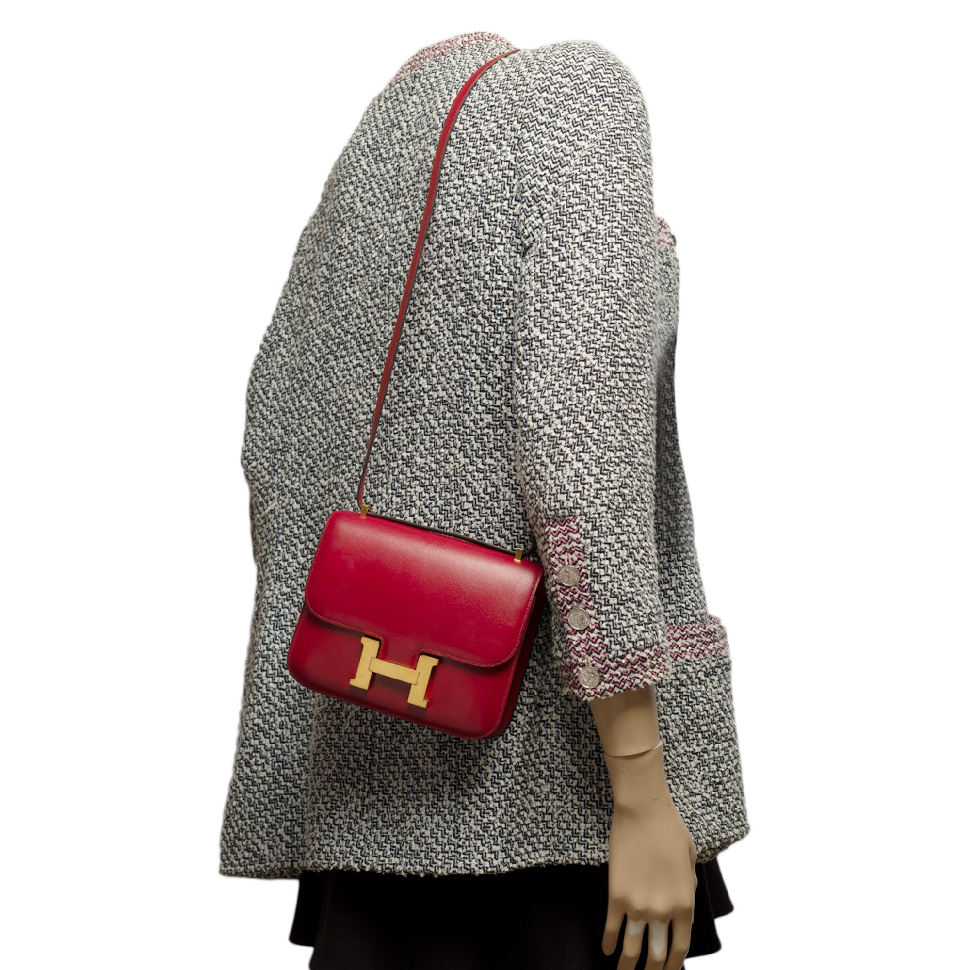 Amazing Hermes Constance Mini 18 shoulder bag in burgundy calf box leather, GHW 2