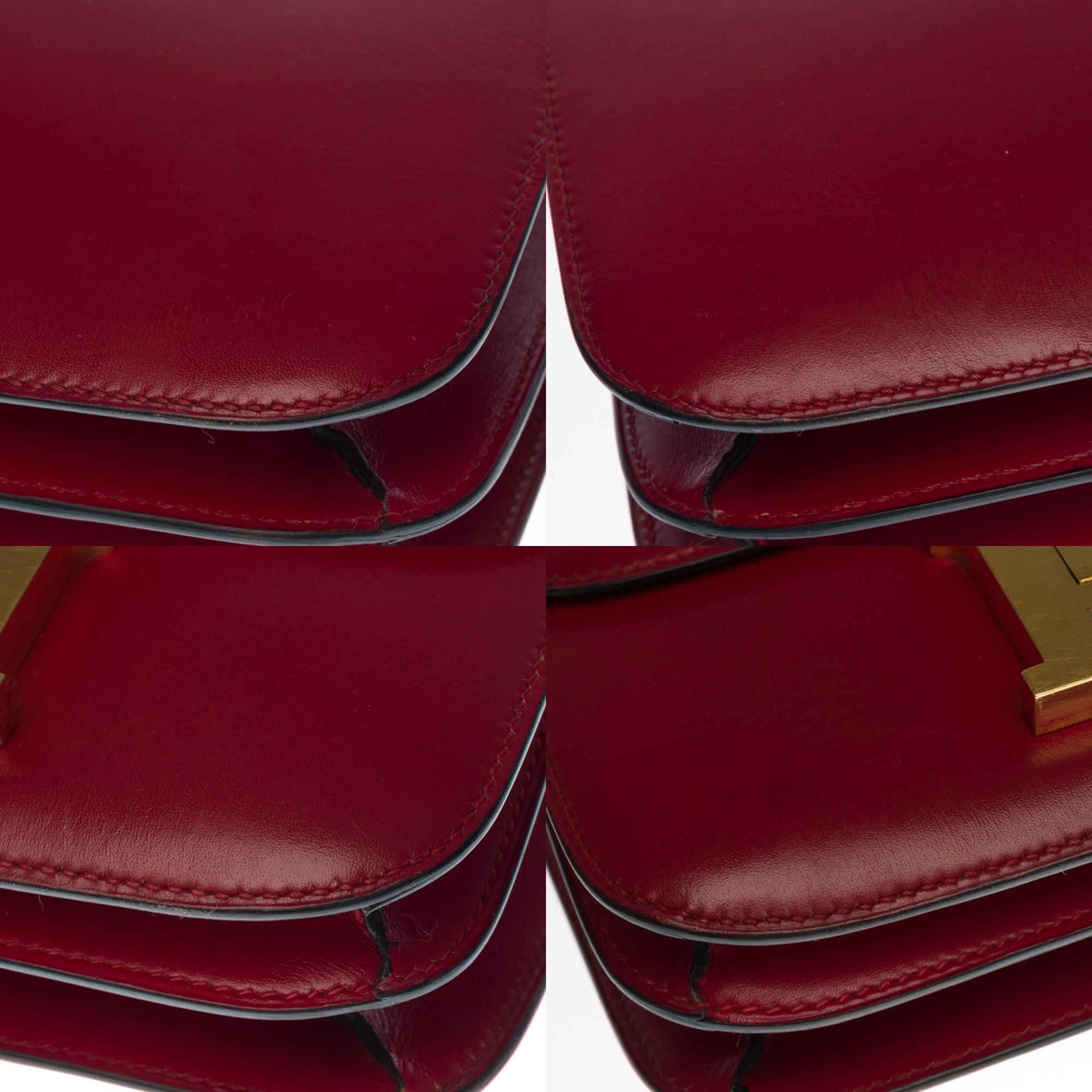 Amazing Hermes Constance Mini 18 shoulder bag in burgundy calf box leather, GHW 1