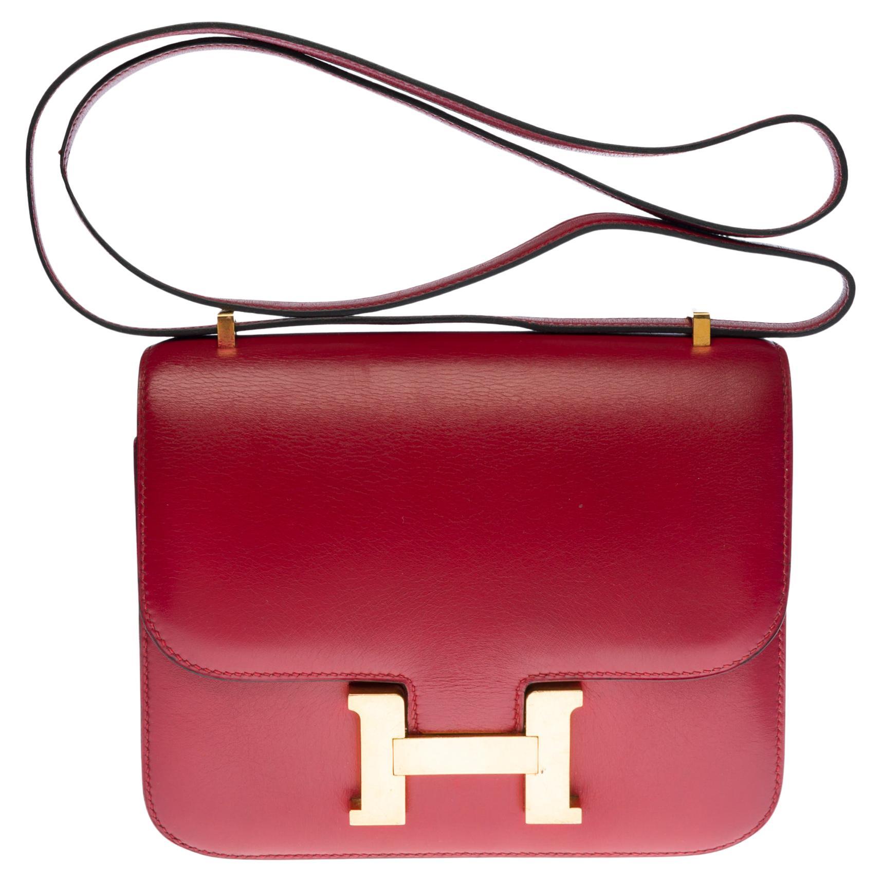Amazing Hermes Constance Mini 18 shoulder bag in burgundy calf box leather, GHW