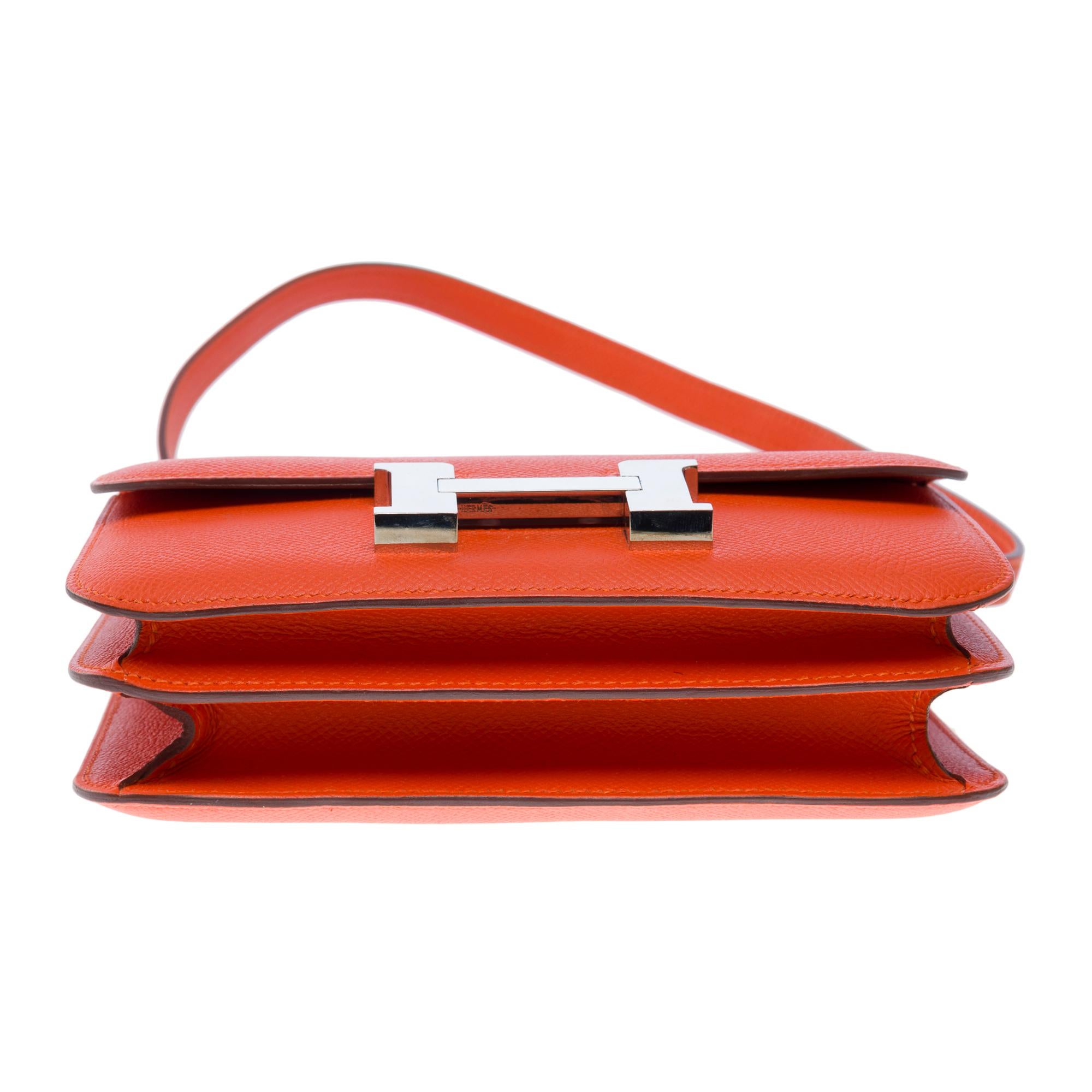 Amazing Hermes Constance Mini 18 shoulder bag in Orange Feu Epsom leather, SHW For Sale 7